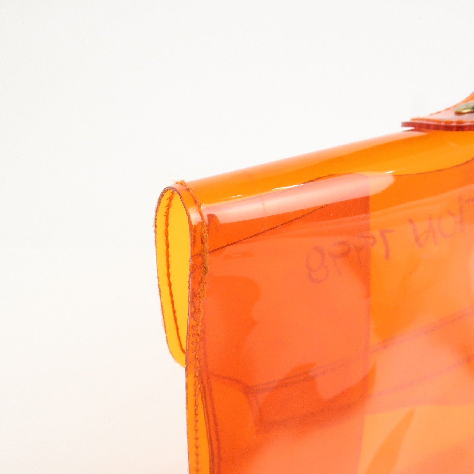 HERMES Kelly Vinyl Hand Bag Clear Transparent Orange