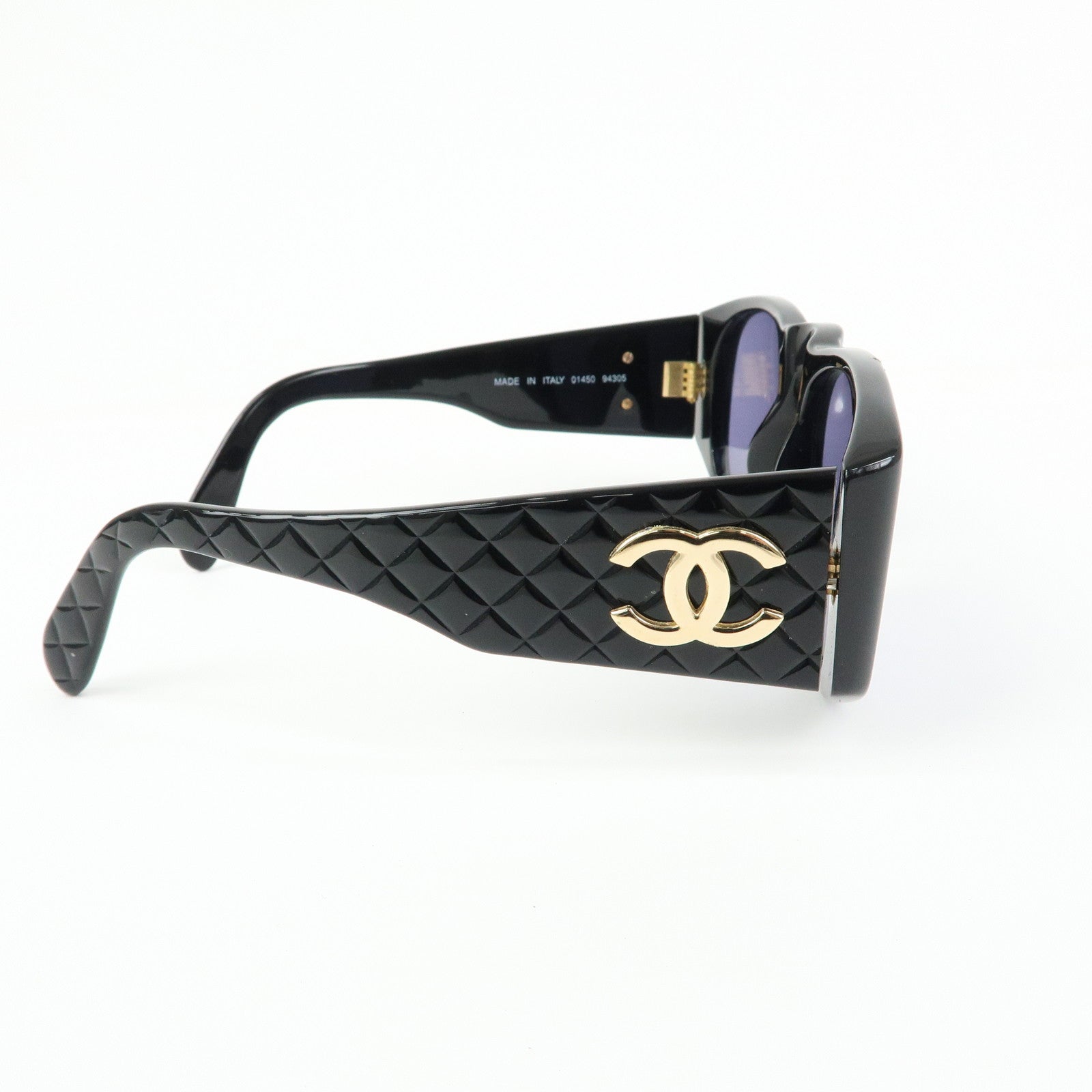 CHANEL COCO Mark Matelasse Plastic Sunglasses Black 01450 94305