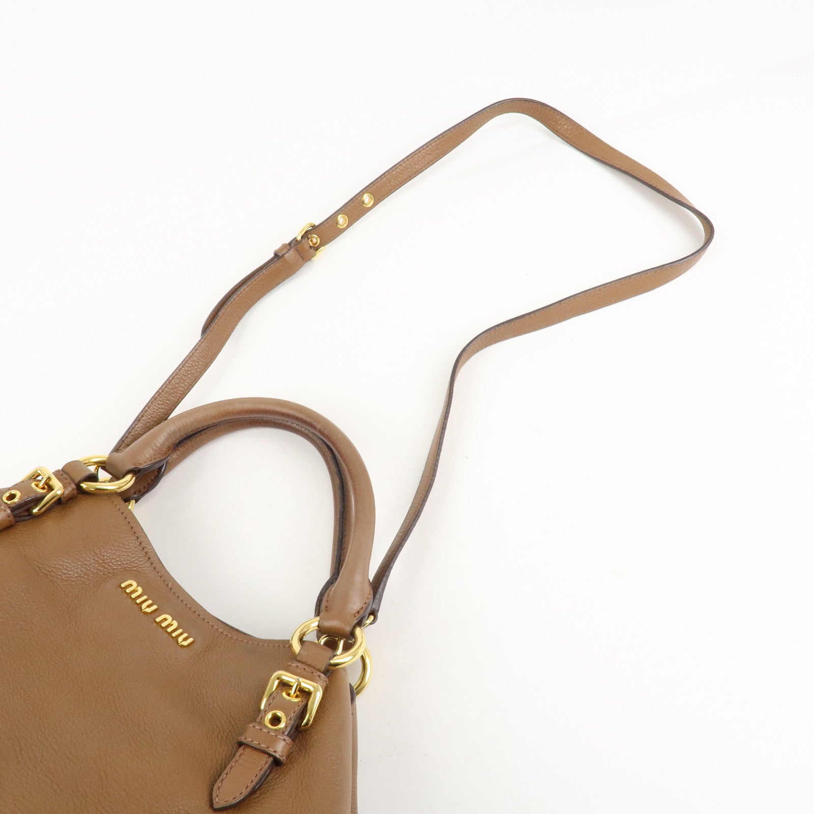 MIU MIU Vitello Phenix Leather Shoulder Bag Hand Bag Brown RN0886 Used