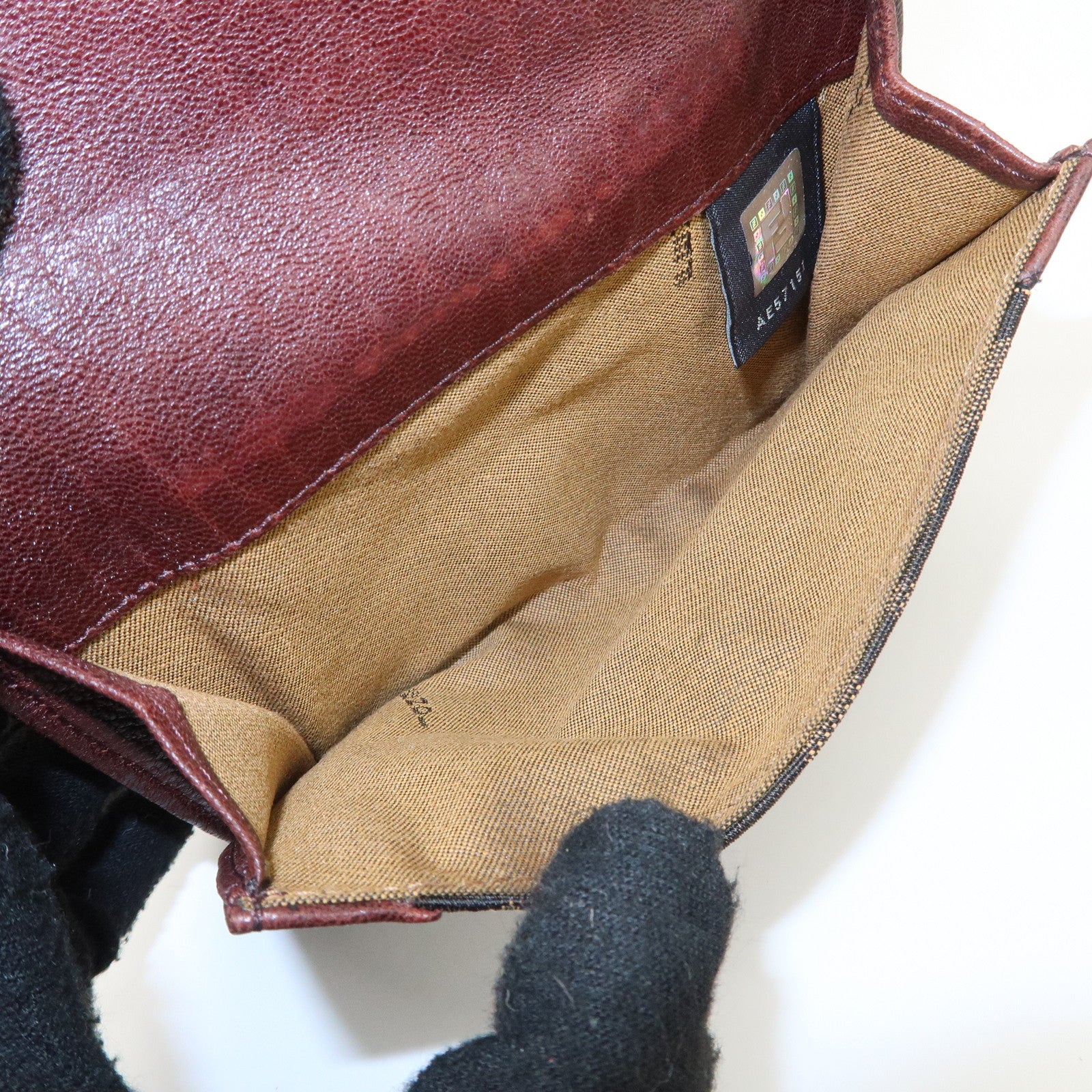 FENDI Zucca Leather Canvas W Hook Bi-fold Wallet Dark Brown 8M0160 Used