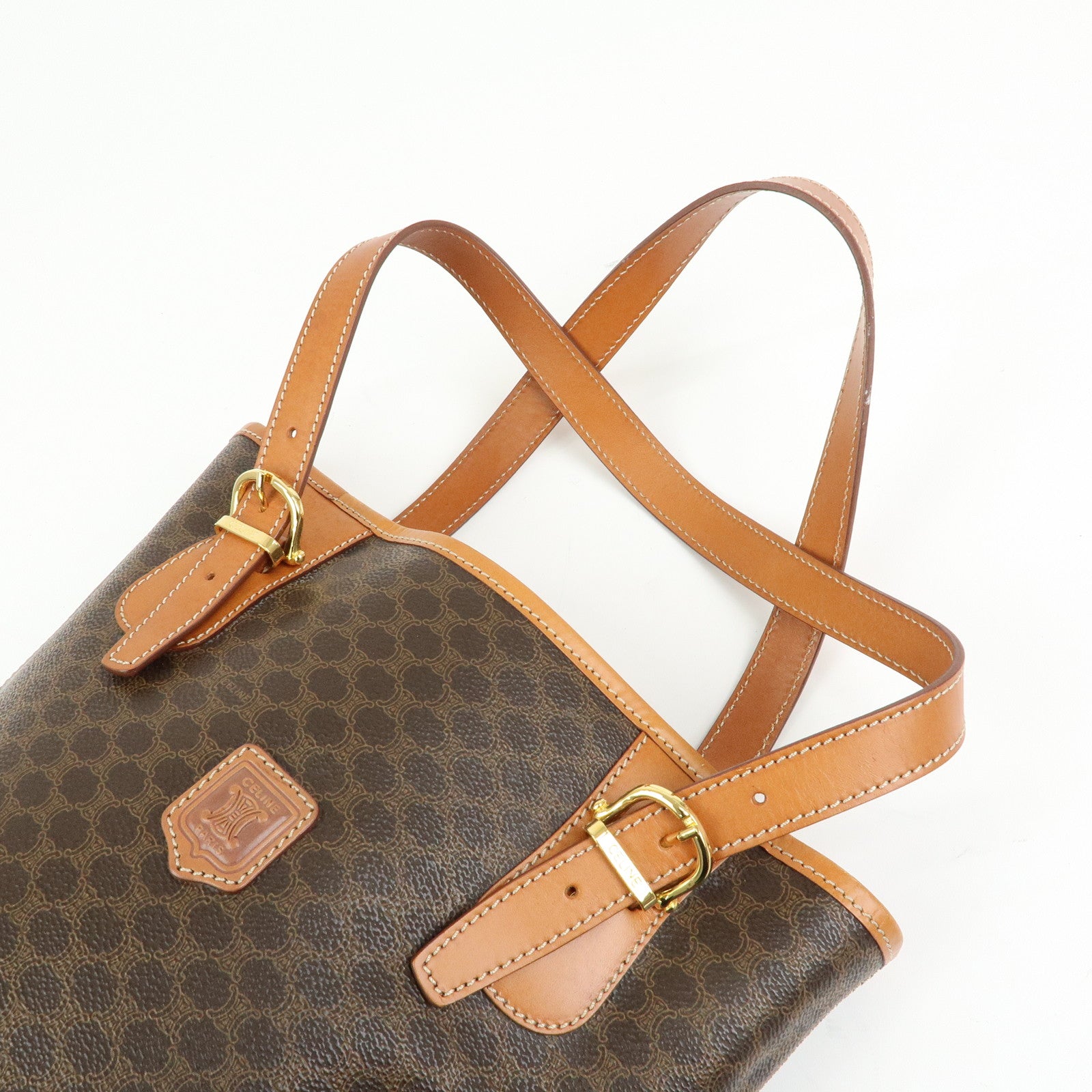CELINE Macadam PVC Leather Tote Bag Hand Bag Shoulder Bag Brown