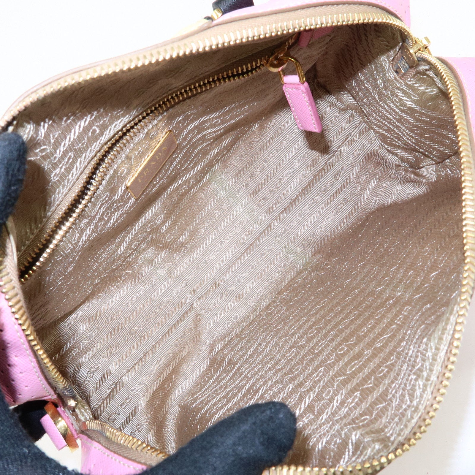 PRADA Triangle Logo Saffiano Punching Leather 2 Way Hand Bag BL0655