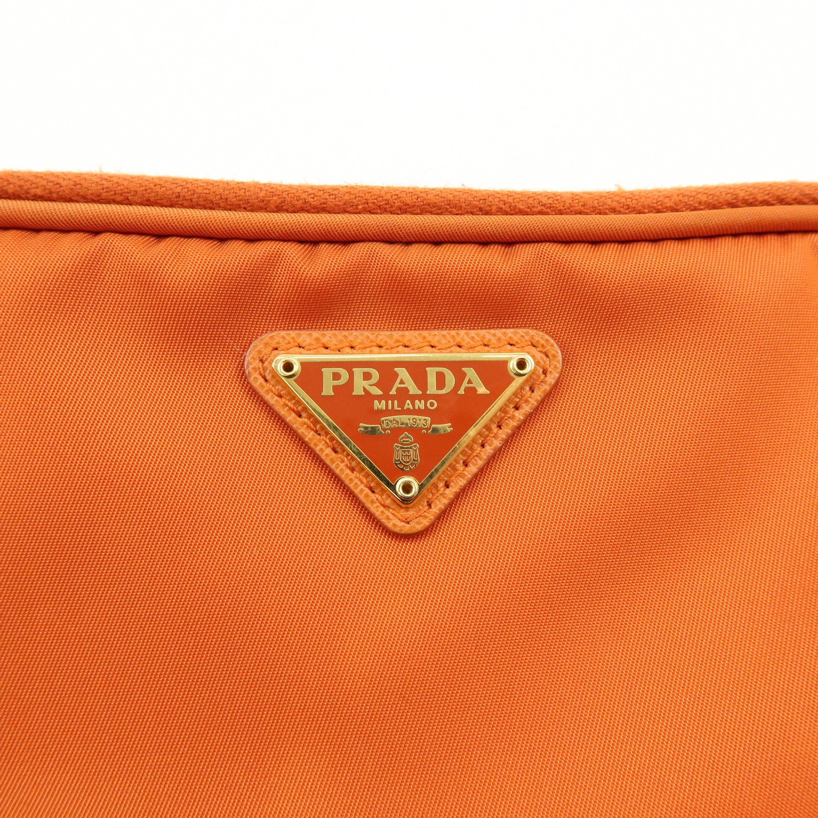 PRADA Triangle Logo Nylon Leather Shoulder Bag Orange 1N1861