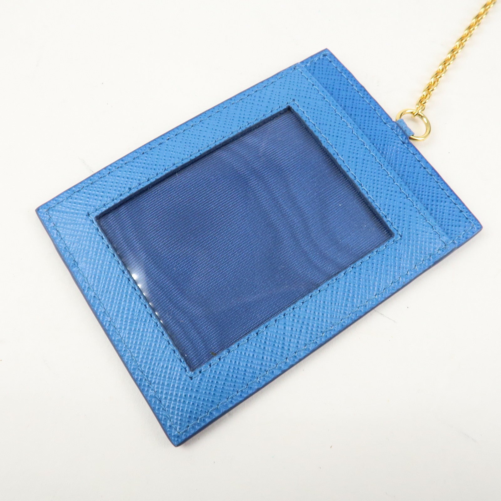 PRADA Saffiano Leather Bi-Fold Long Wallet Blue Gold HDW 1MH132 Used