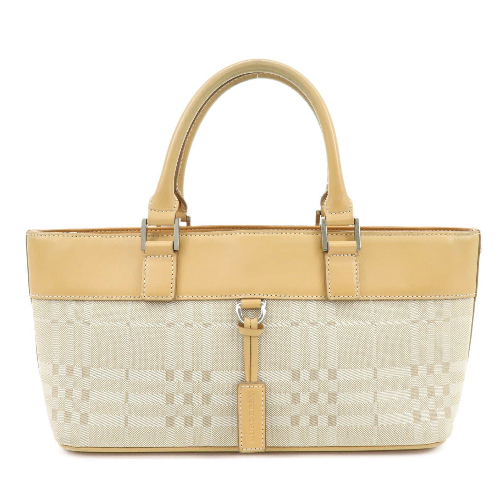 BURBERRY Canvas Leather Hand Bag Tote Bag Beige Light Beige