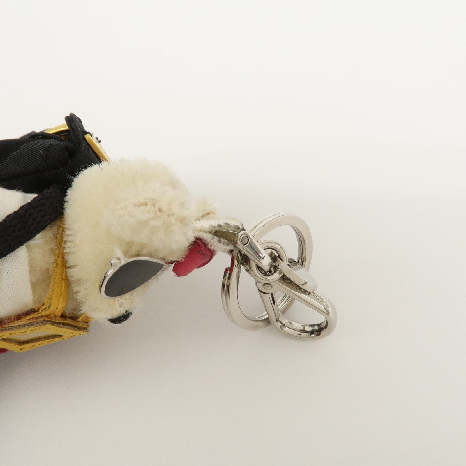 PRADA Triangle Logo Teddy Bear Bag Key Charm Denim Multicolor