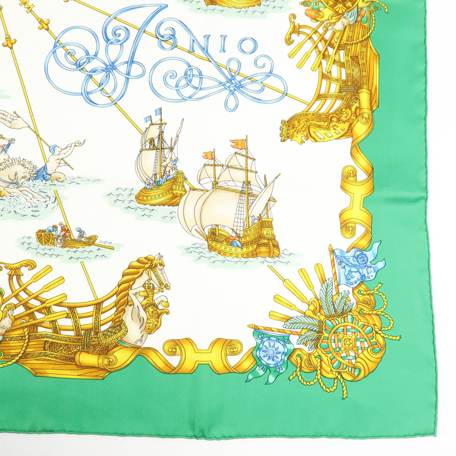 HERMES Carre 90 Silk 100% Scarf VOILES DE LUMIERE Gold Green