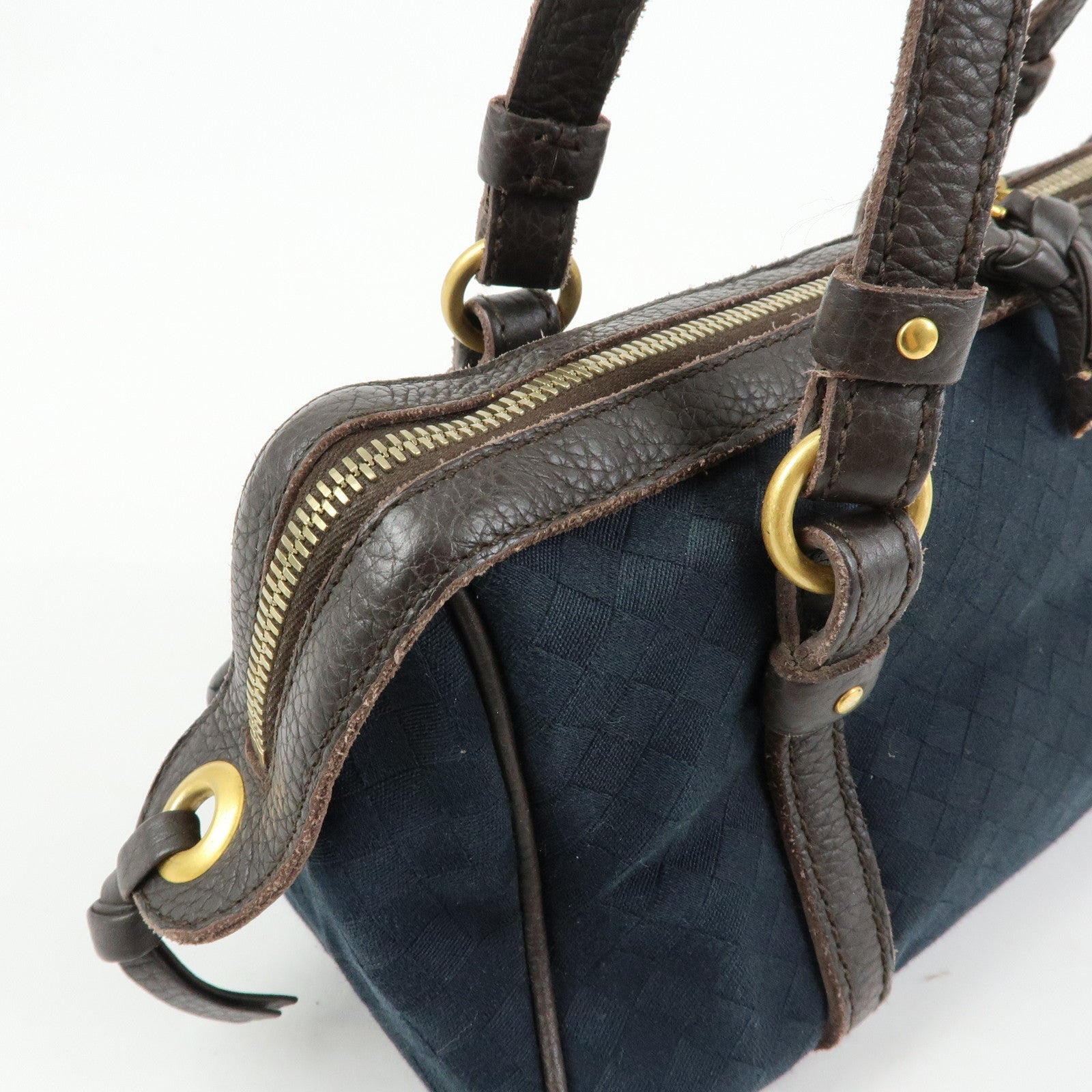 BOTTEGA VENETA Intrecciato Canvas Leather Mini Boston Bag 142470