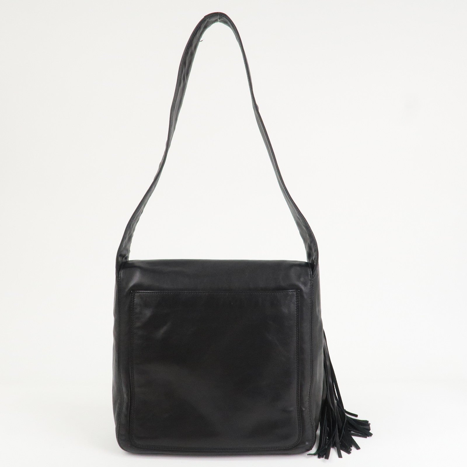 CHANEL COCO Mark Lamb Skin Shoulder Bag Hand Bag Tassel Black