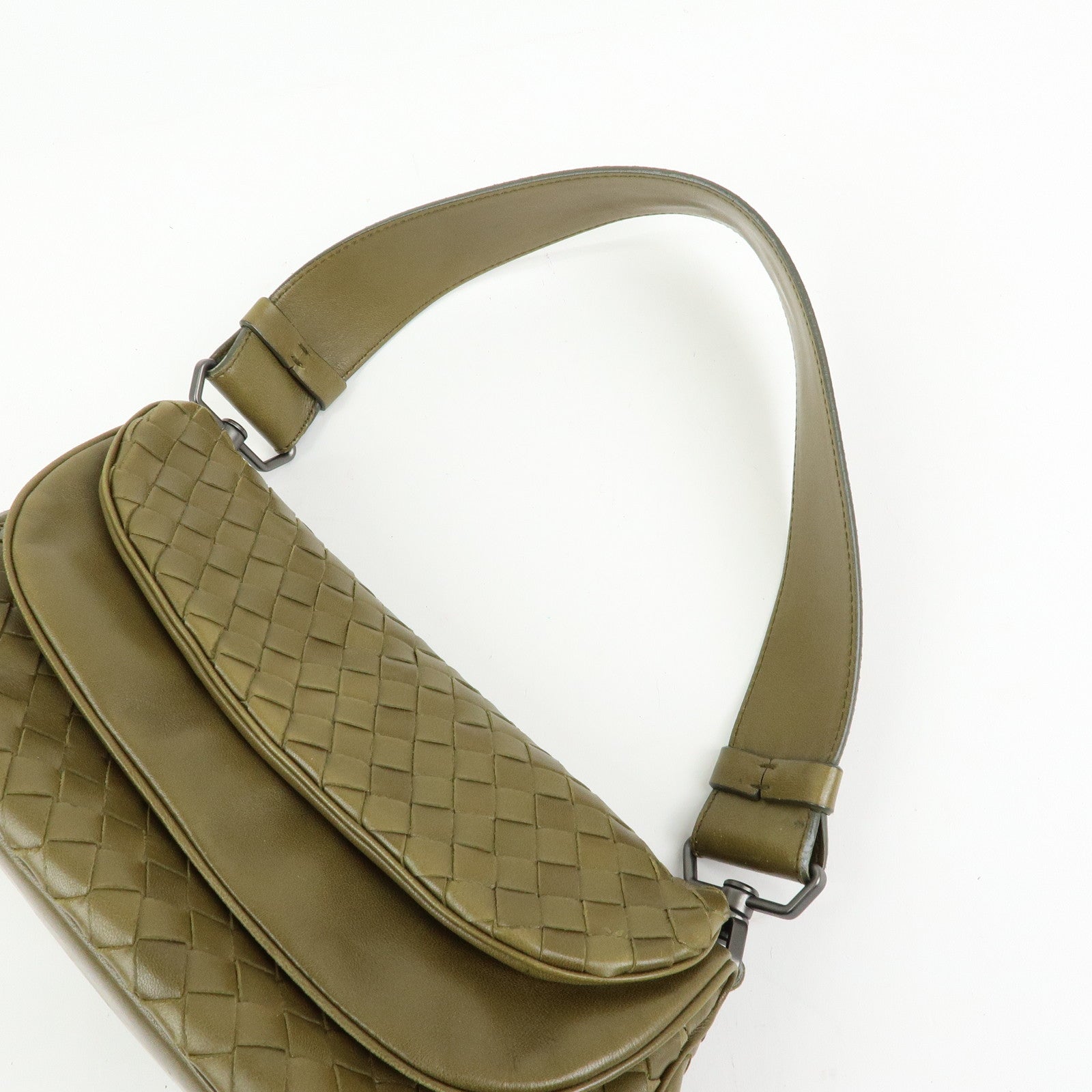 BOTTEGA VENETA Intrecciato Leather Shoulder Bag Khaki 142467