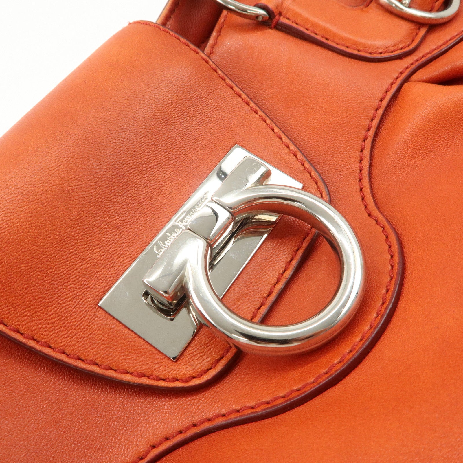 Ferragamo Gancini Gathered Shoulder Bag Hand Bag Orange