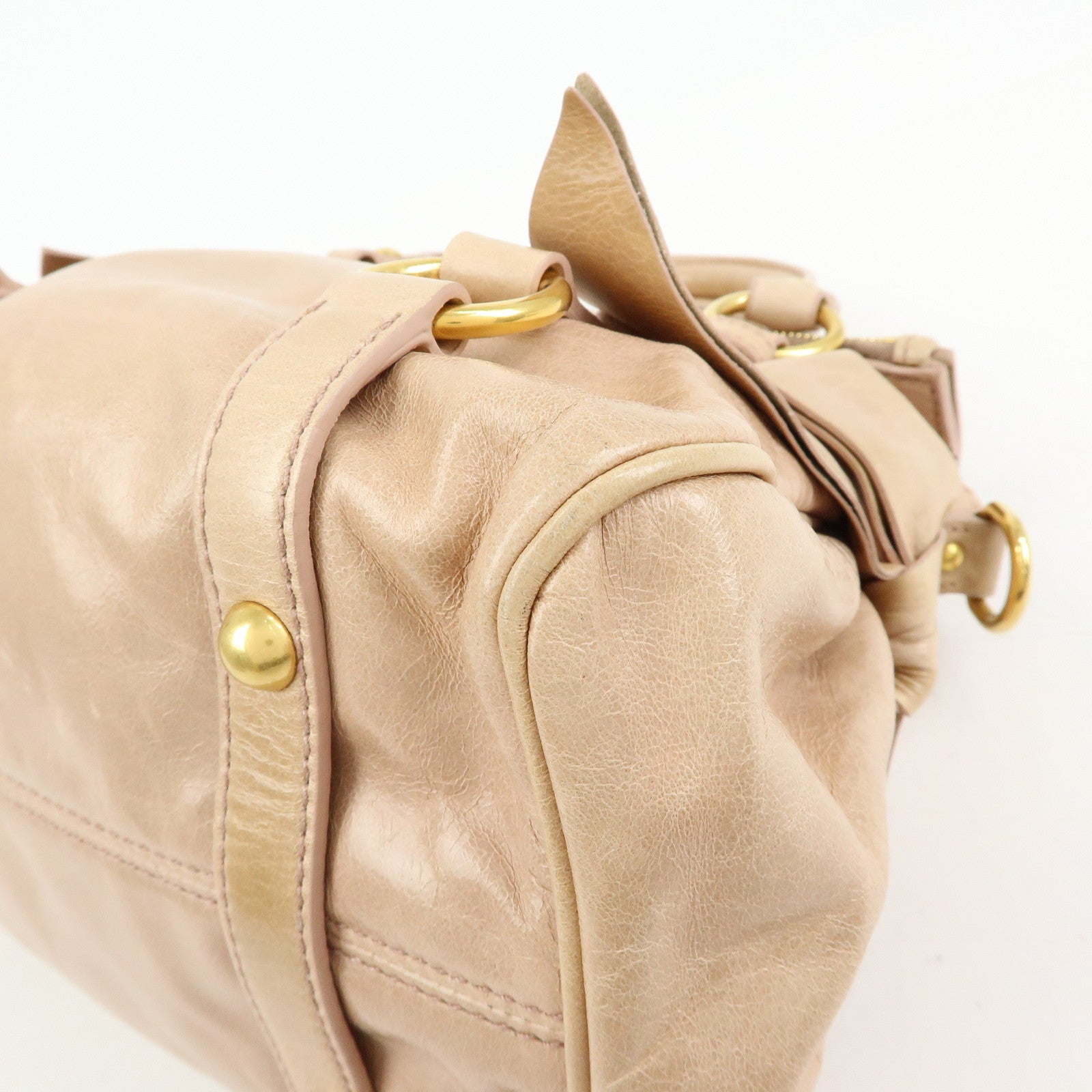 MIU MIU Leather Side Ribbon 2Way Bag Hand Bag Shoulder Bag Beige