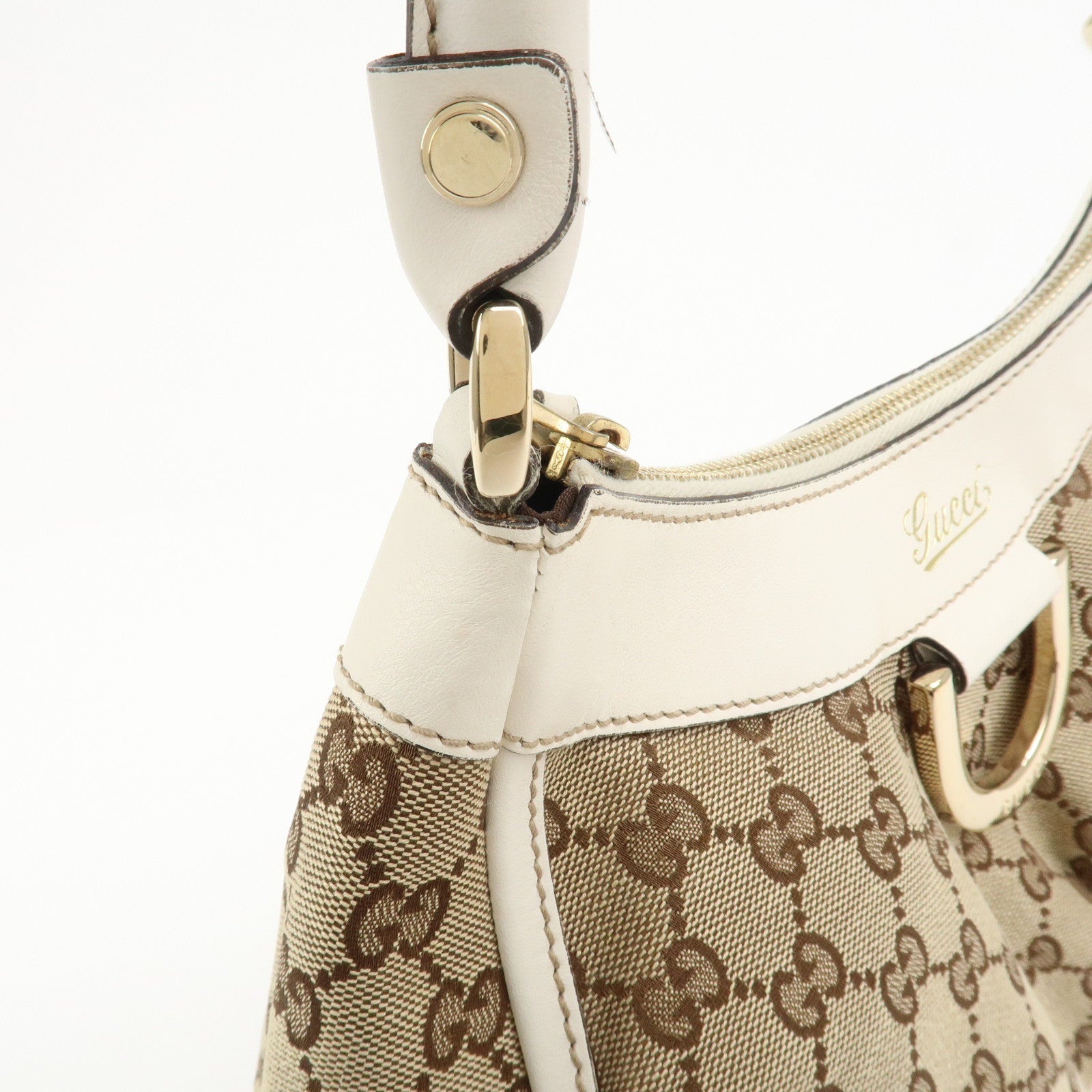 GUCCI Abbey GG Canvas Leather Shoulder Bag Beige White 190525