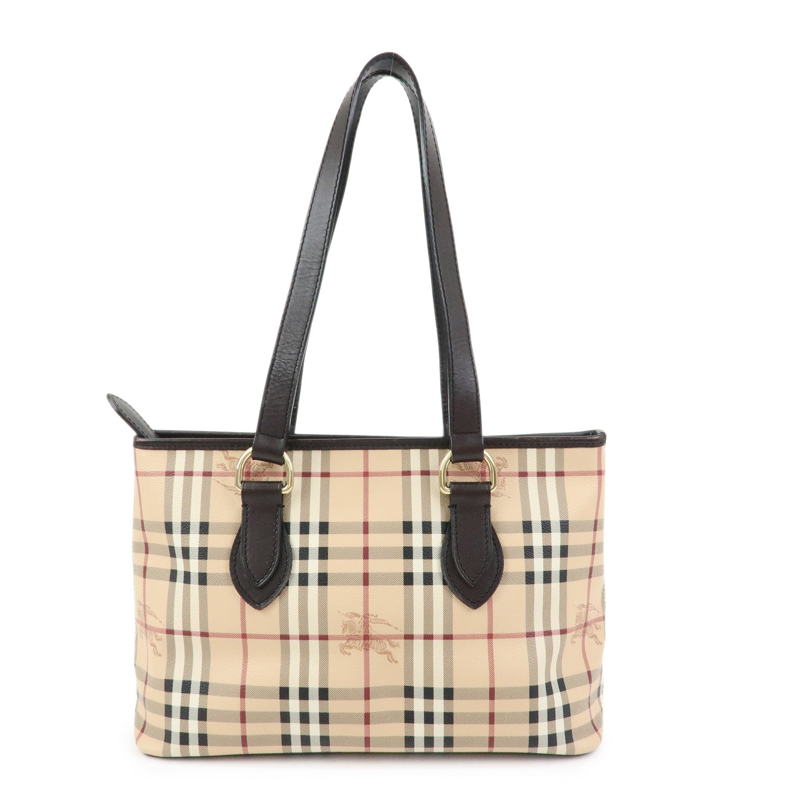 BURBERRY PVC Leather Nova Plaid Tote Bag Shoulder Bag Beige Brown