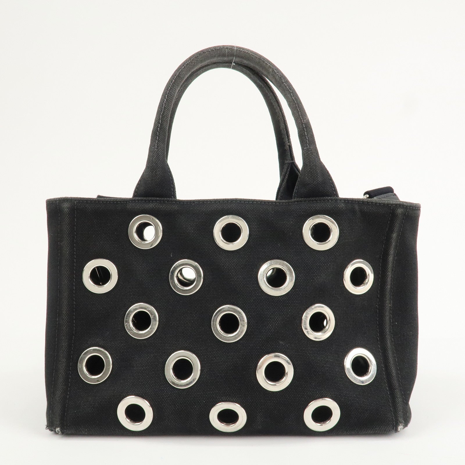 PRADA Logo Canapa Mini Canvas 2Way Bag Hand Bag Black 1BG439