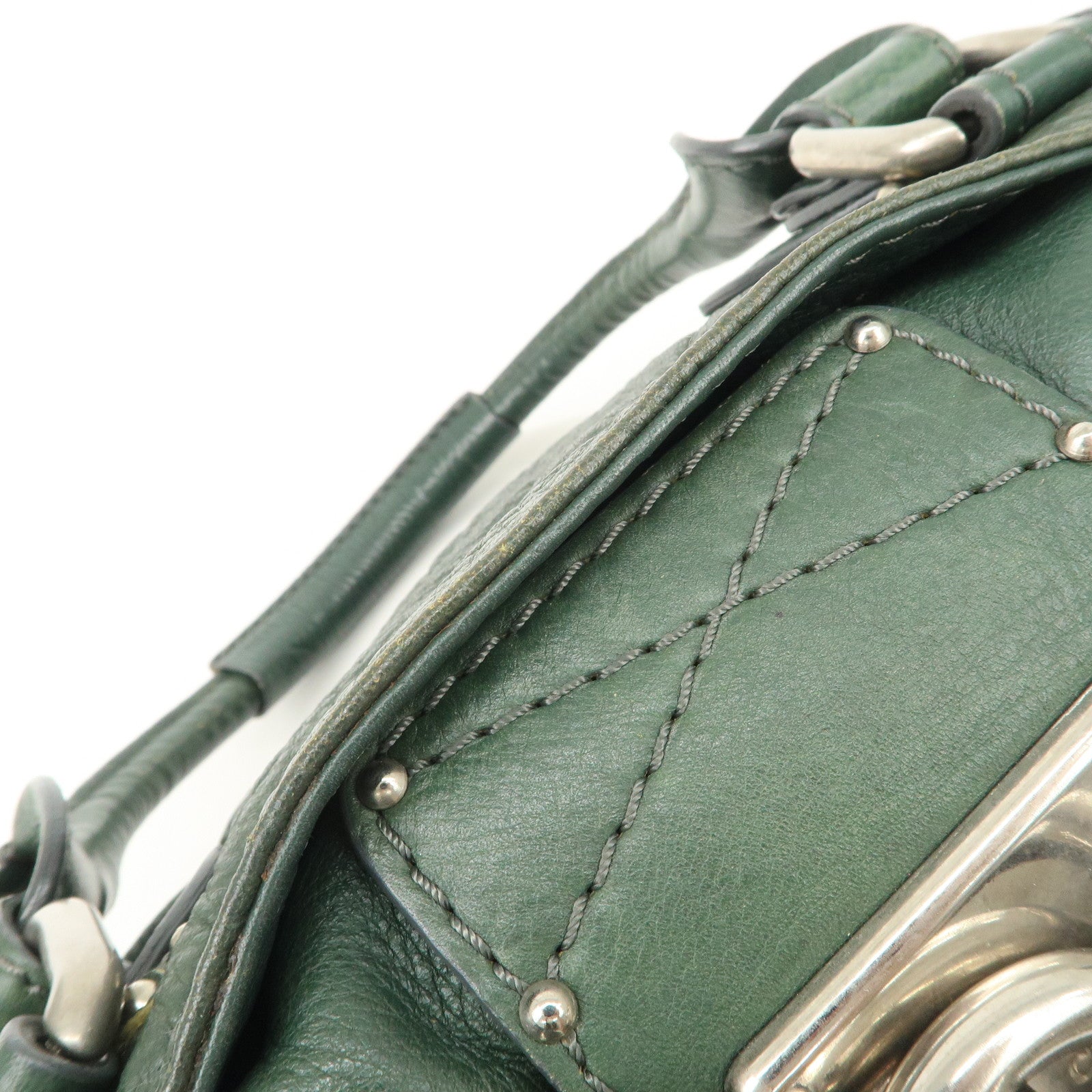 Chloe Padington Leather Hand Bag Shoulder Bag Green - Used