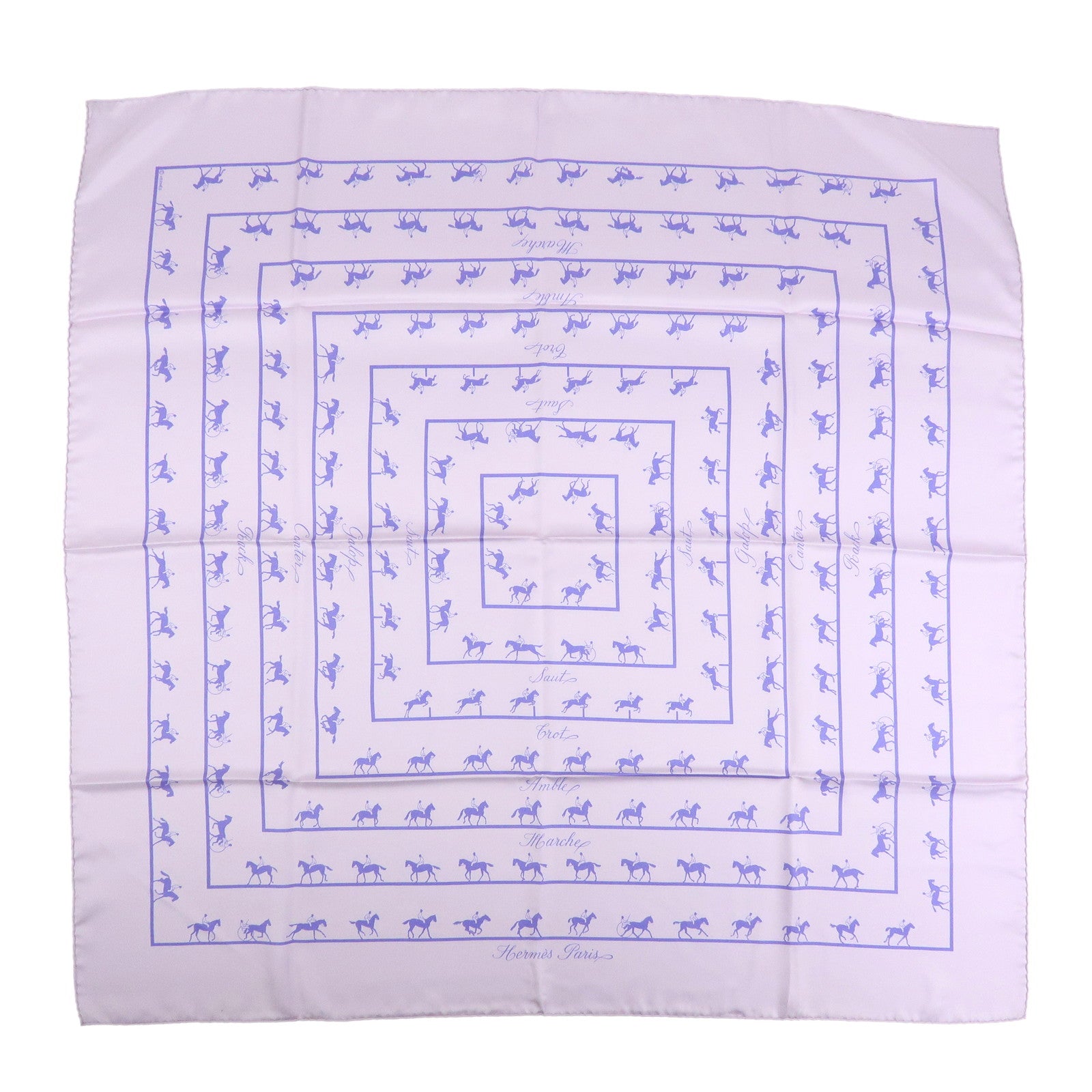 HERMES Carre 90 Silk 100% Saut Galop Canter Rack Scarf Light Purple