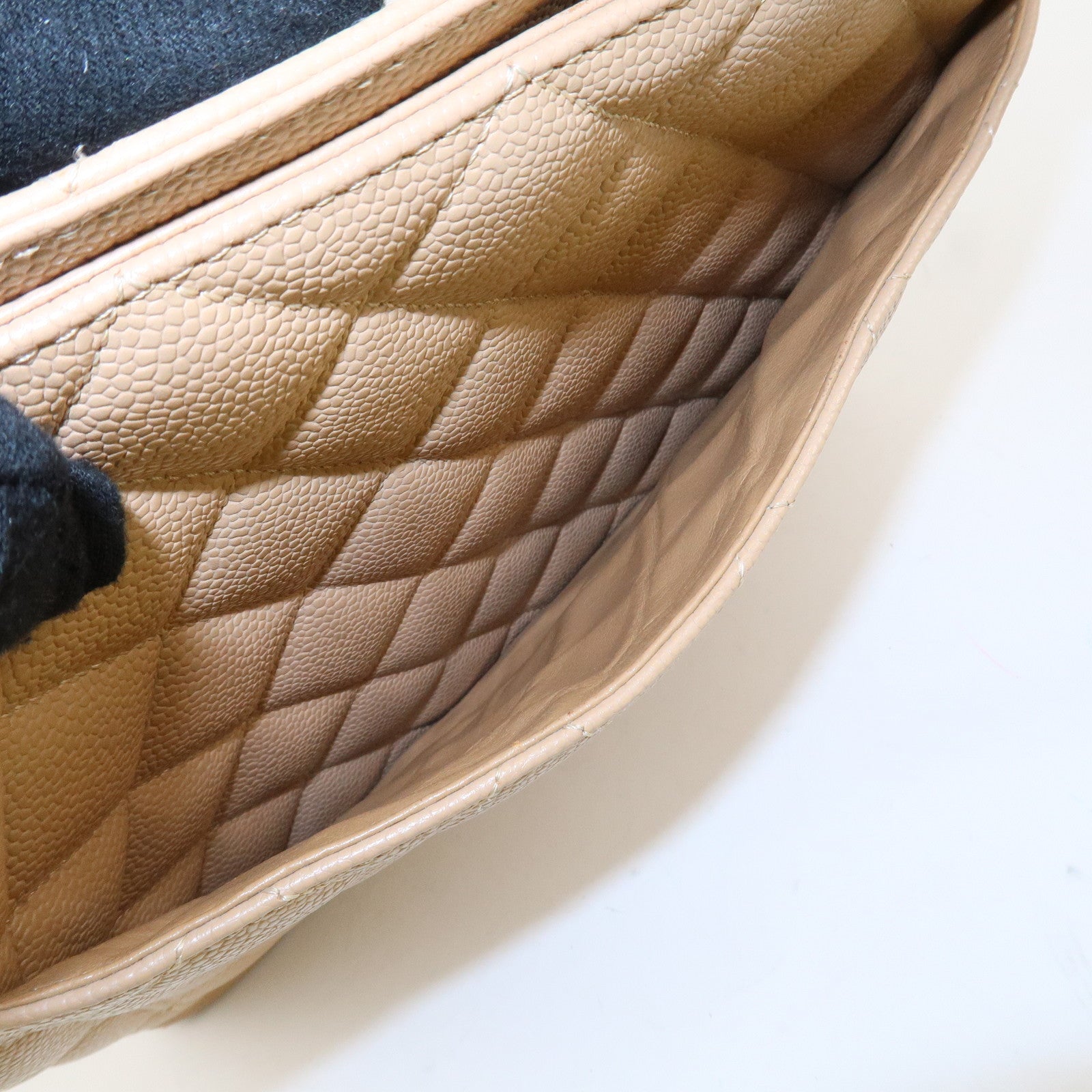 CHANEL Matelasse Caviarskin Medalion Tote Bag Hand Bag Beige A01804 Used