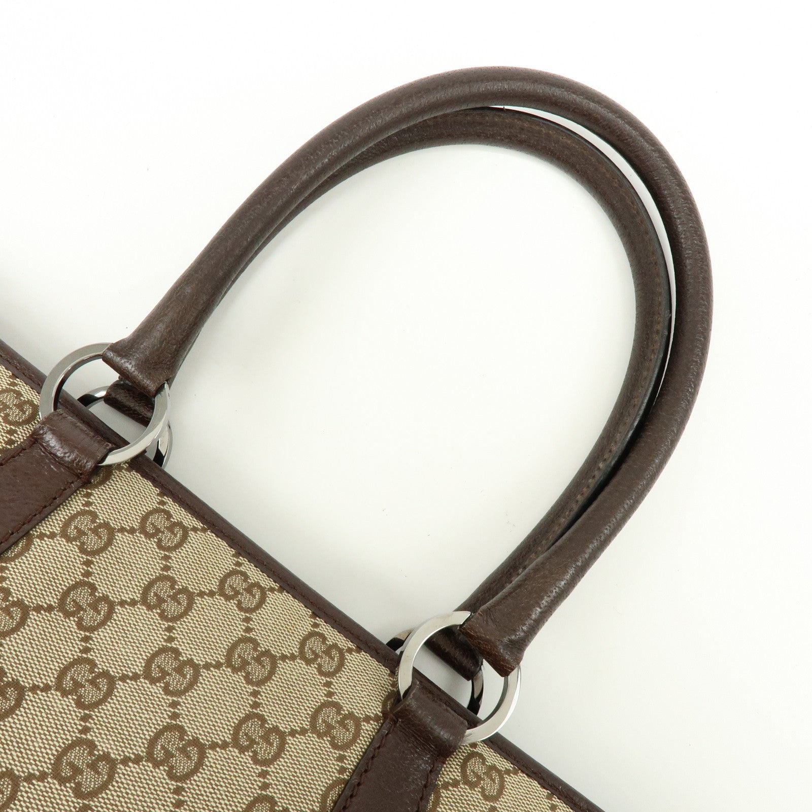 GUCCI GG Canvas Leather Tote Bag Hand BagBrown 113011