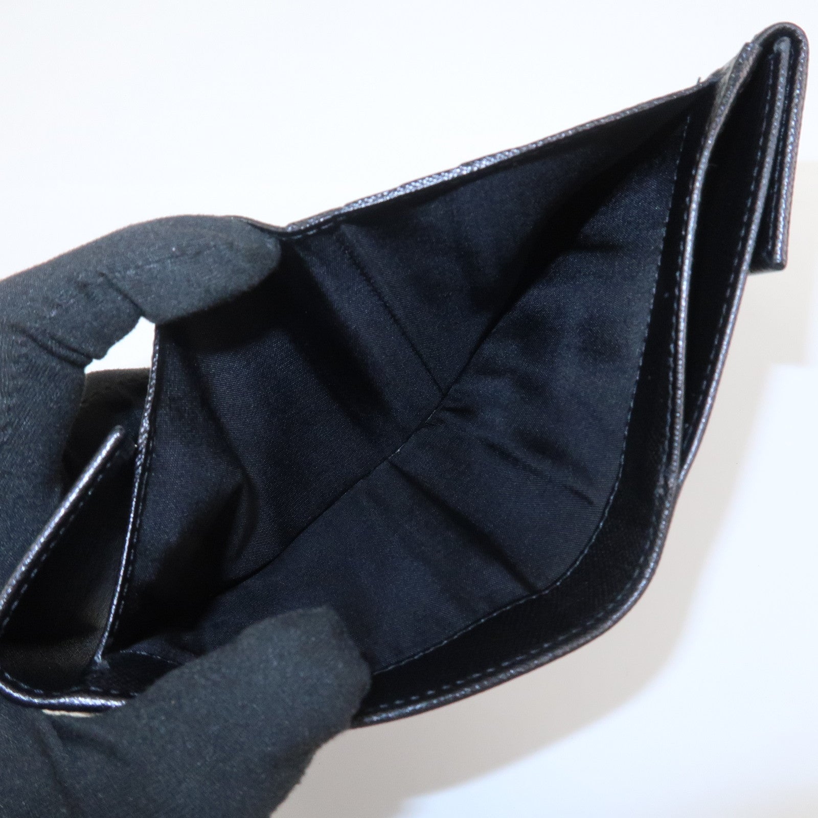 PRADA Triangle Logo Saffiano Leather Compact Wallet Black M53X