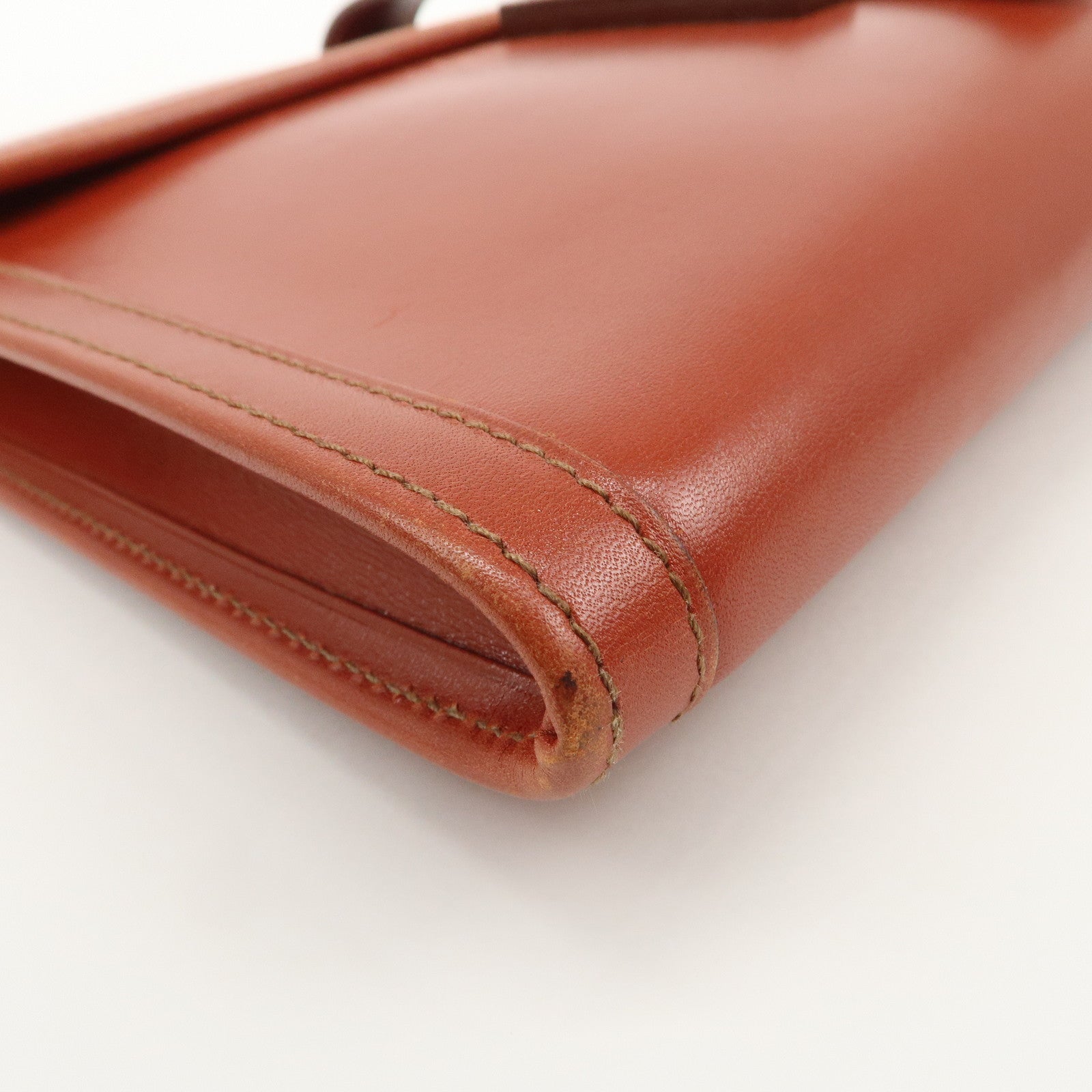 HERMES Box Calf Leather Jige PM □C Stamped Clutch Bag Brown