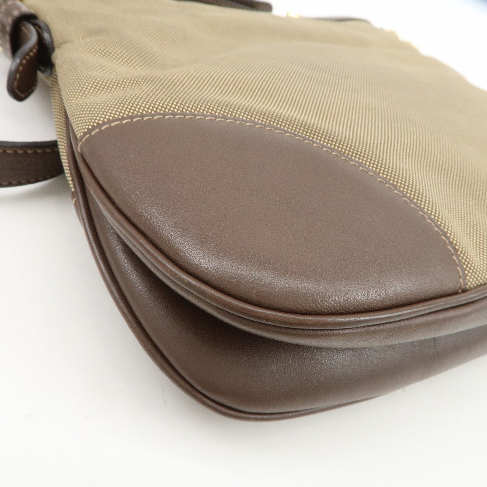 PRADA Logo Jacquard Leather Shoulder Bag Beige Brown BT867A