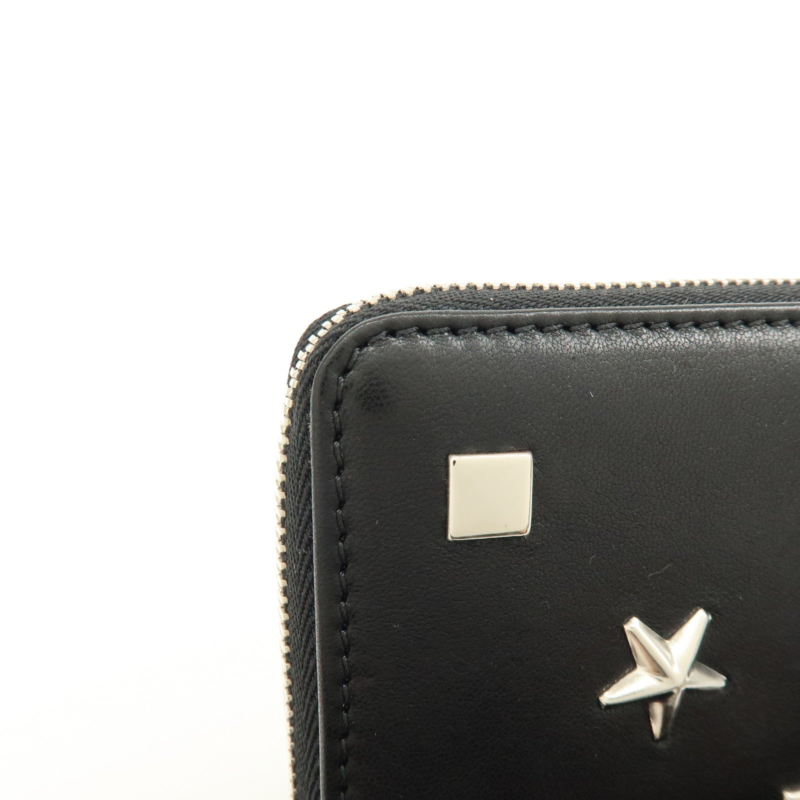 JIMMY CHOO Penny Star Studs Leather Coin Case Coin Wallet Black