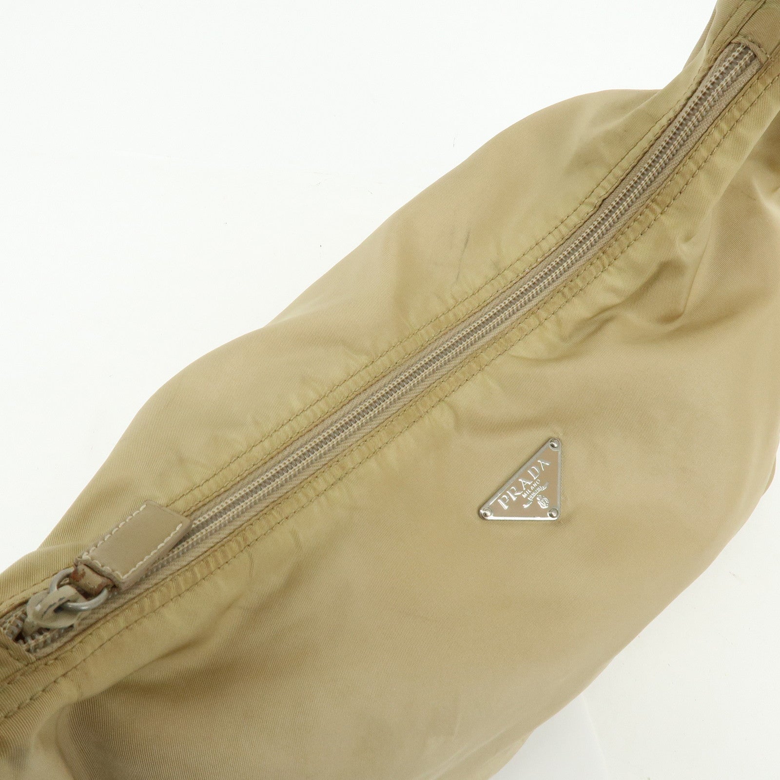 PRADA Triangle Logo Nylon Leather Shoulder Bag Hand Bag Beige