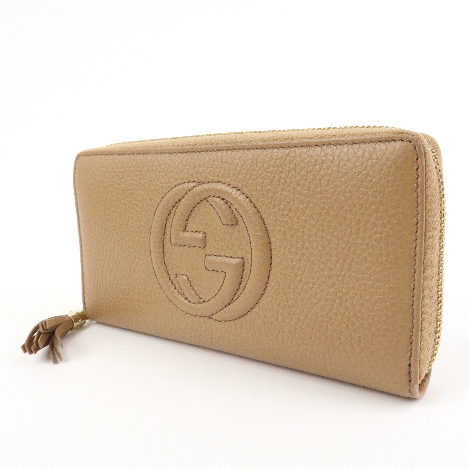 GUCCI SOHO Leather Round Zippy Long Wallet Beige 598187