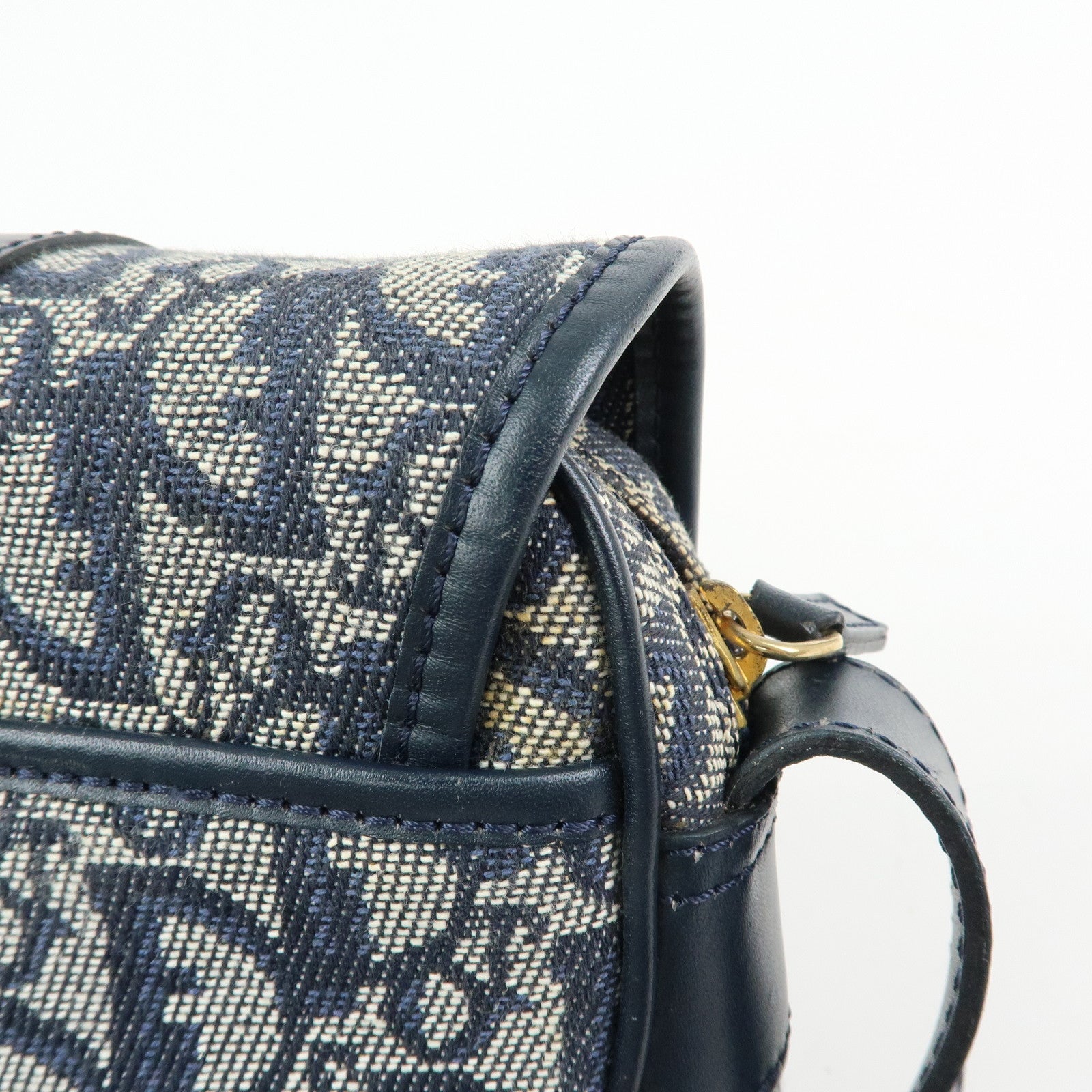Christian Dior Trotter Jacquard Leather Shoulder Crossbody Bag Navy