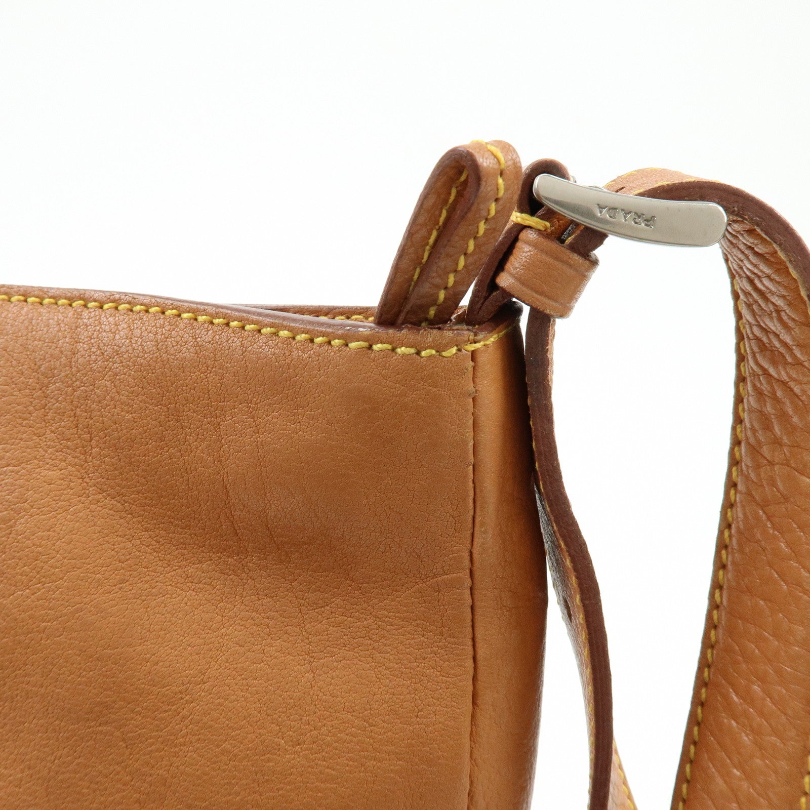 PRADA Triangle Logo Calf Leather Shoulder Crossbody Bag Brown
