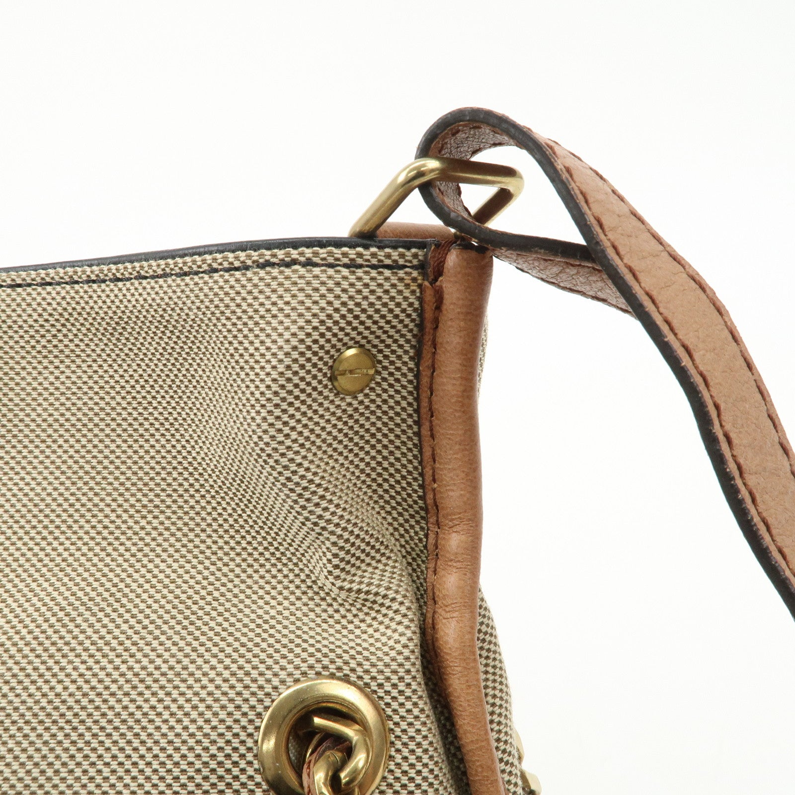 Chloe Leather Canvas Shoulder Bag Crossbody Bag Beige Brown Khaki