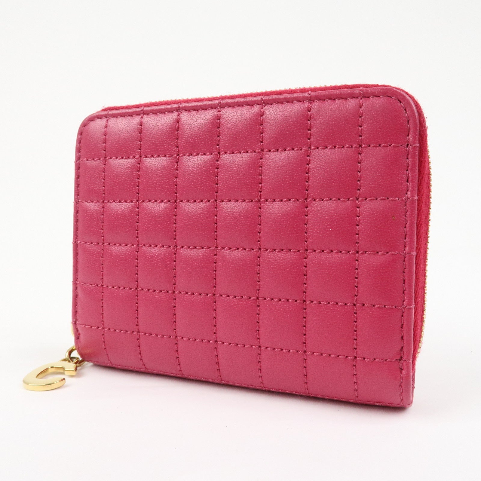 CELINE Logo Leather Coin Case Coin Purse Pink
