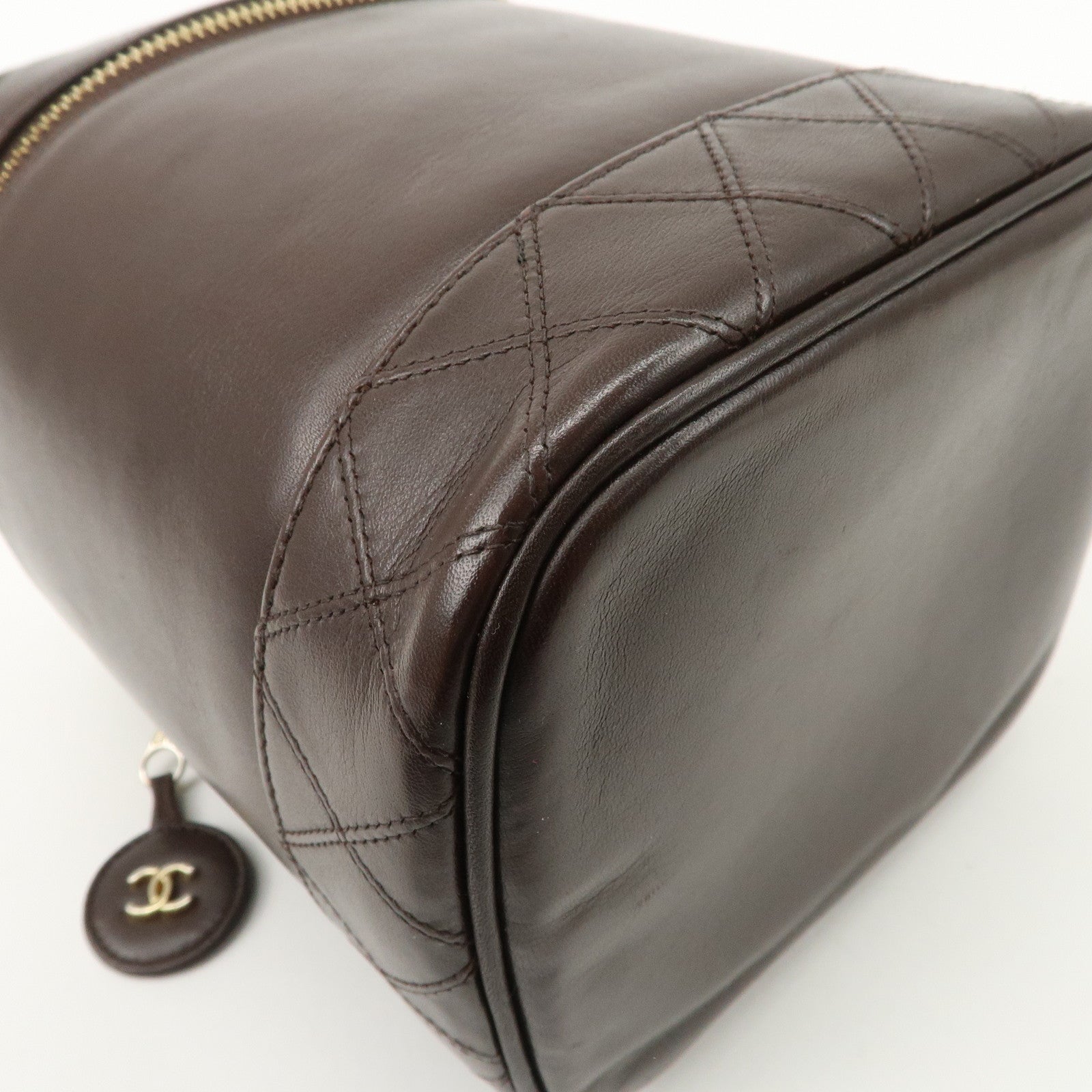 CHANEL COCO Mark Leather Vanity Bag Hand Bag Cosmetic Bag Brown A01998