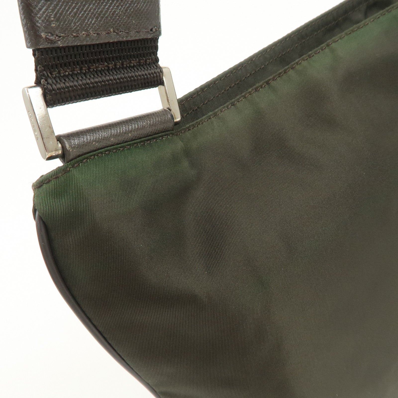 PRADA Triangle Logo Nylon Shoulder Bag Crossbody Bag Khaki VA0053