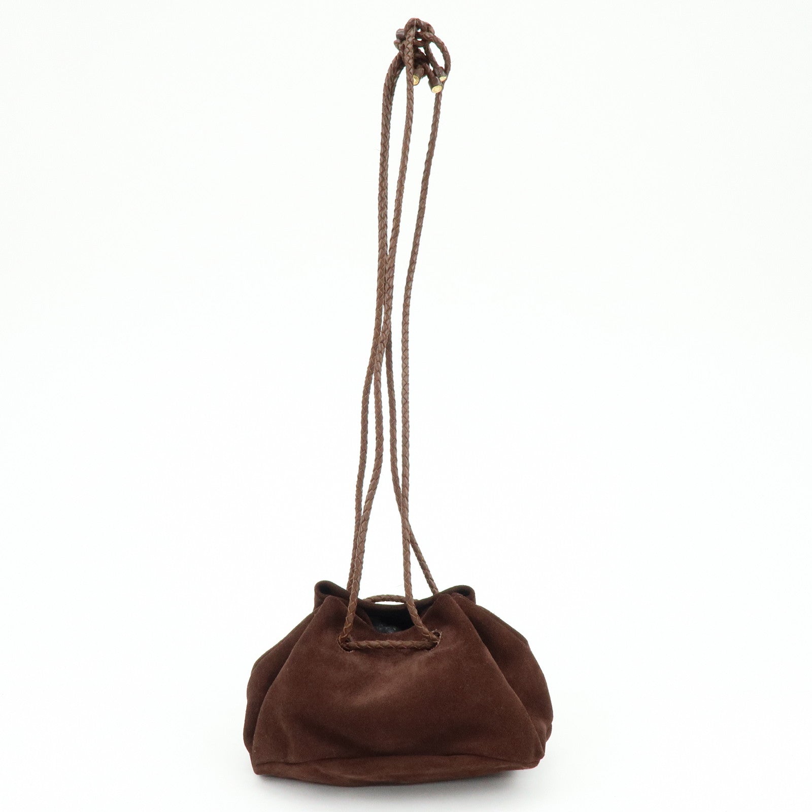 BOTTEGA VENETA Suede Leather Drawstring Shoulder Bag Brown