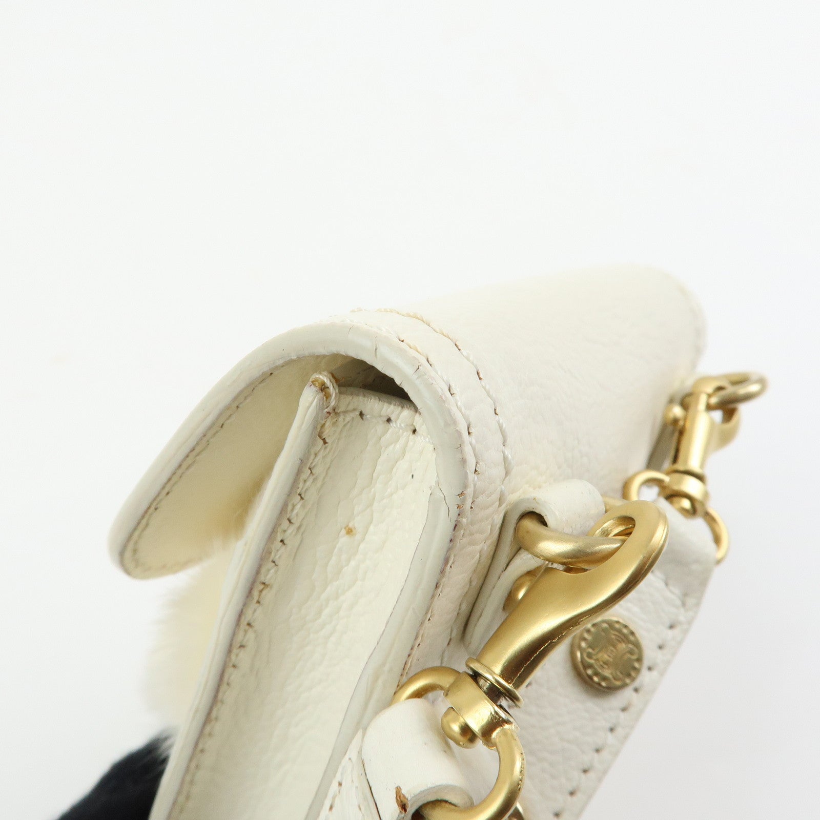 CELINE Triomphe Leather Lapin Fur Shoulder Bag Crossbody Bag Ivory