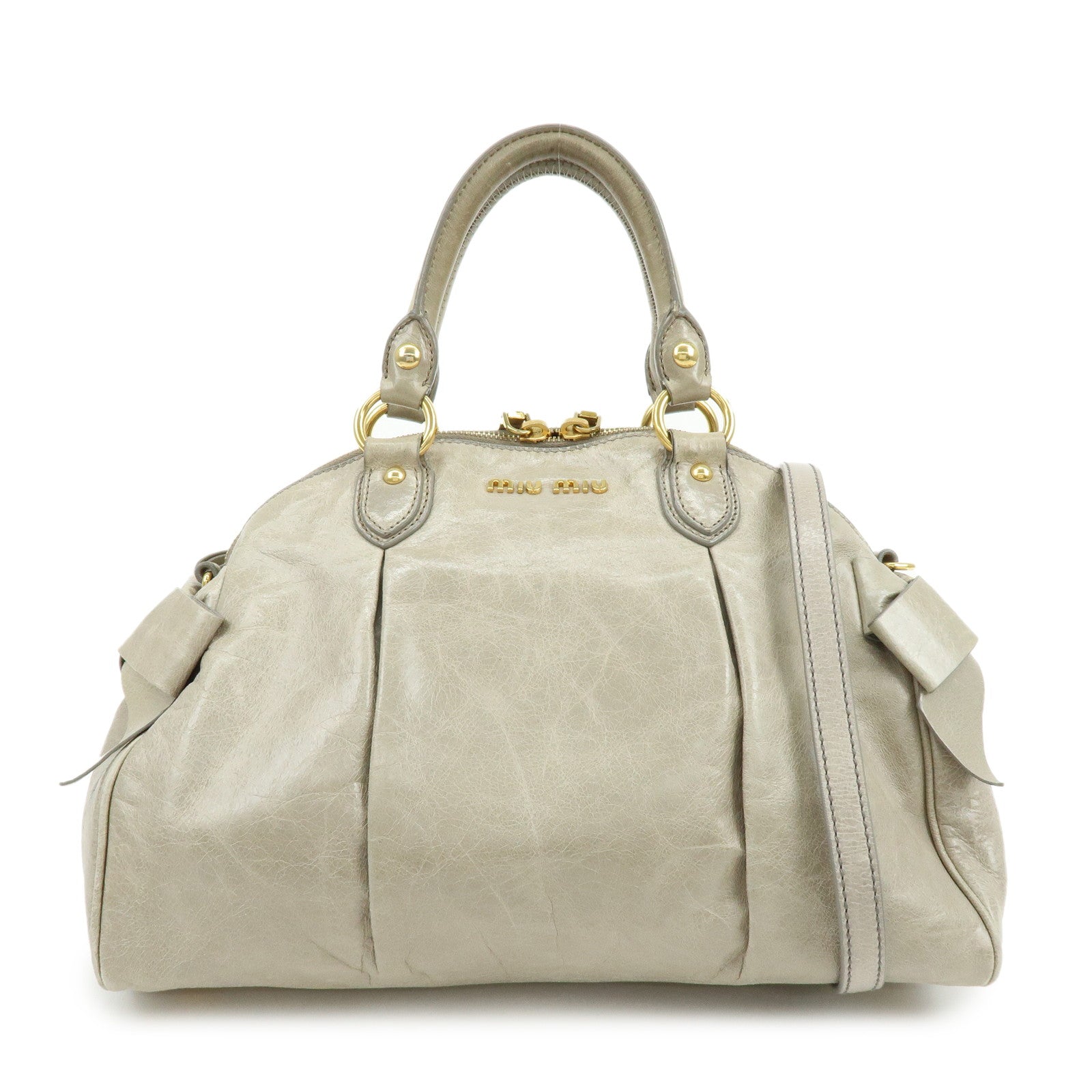 MIU MIU Leather Ribbon 2Way Bag Hand Bag Shoulder Bag Gray