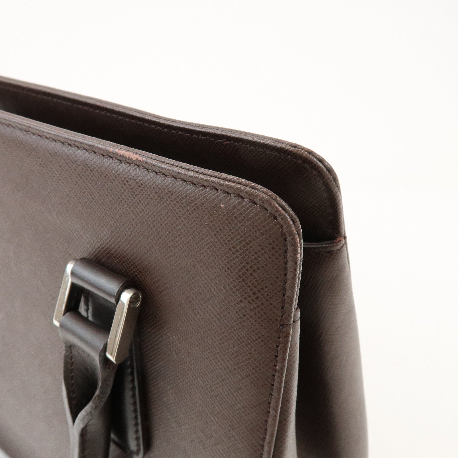 BURBERRY Logo Leather Hand Bag Tote Bag Brown