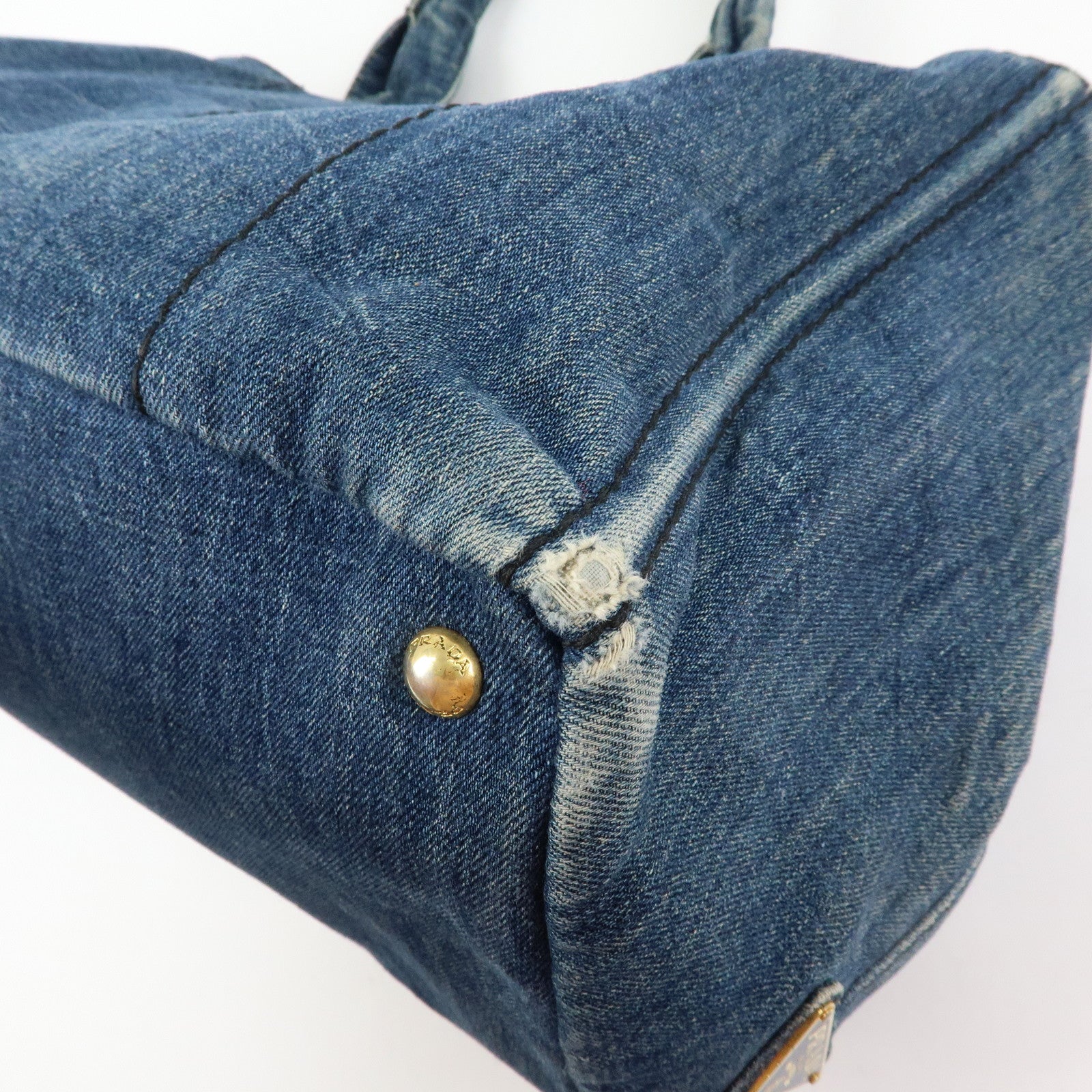 PRADA Triangle Logo Canapa Denim Tote Bag Hand Bag Shoulder Bag
