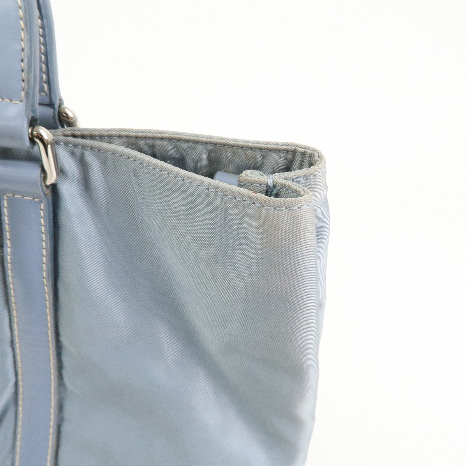 PRADA Triangle Logo Nylon Leather Hand Bag Light Blue