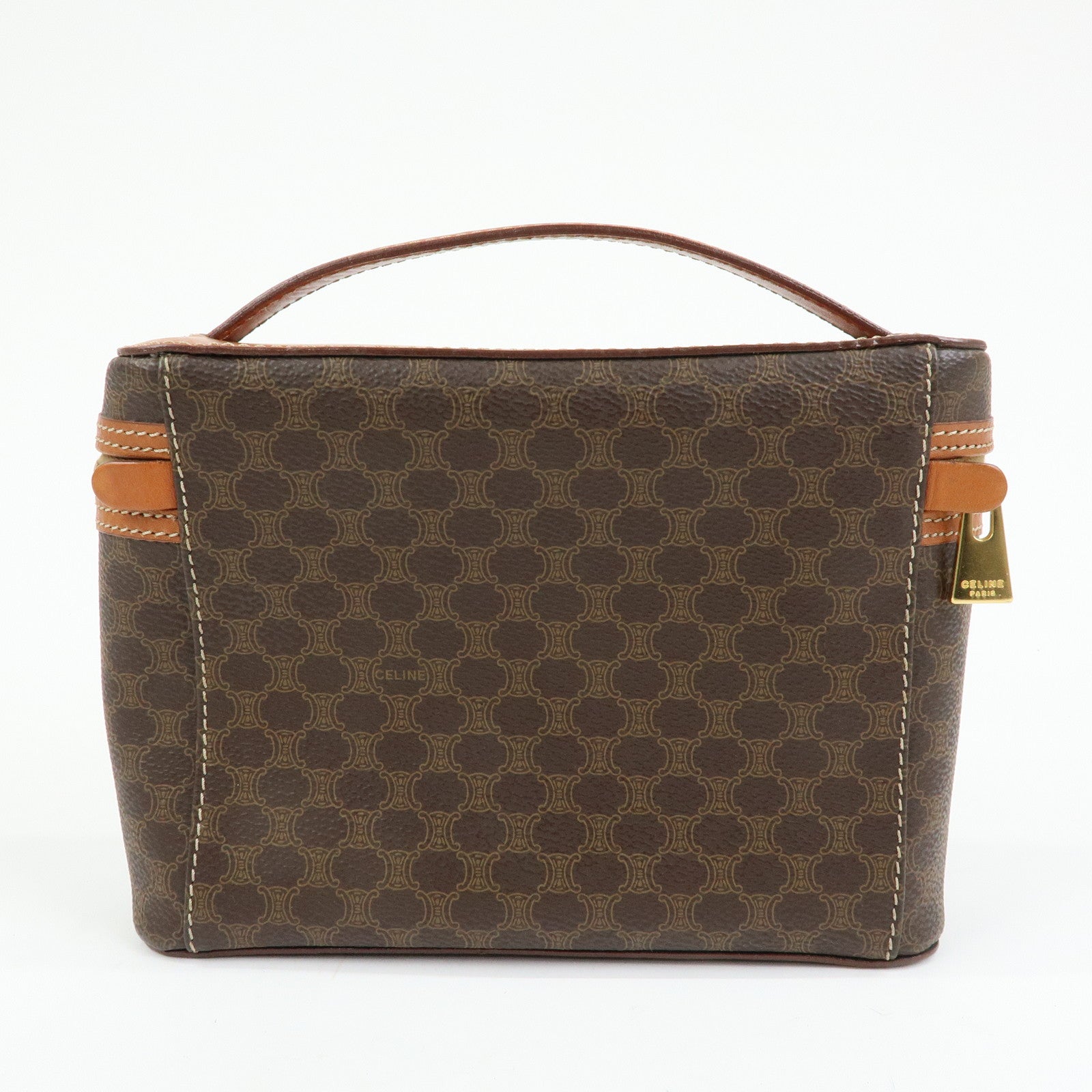 CELINE Macadam PVC Leather Hand Bag Vanity Bag Pouch Brown