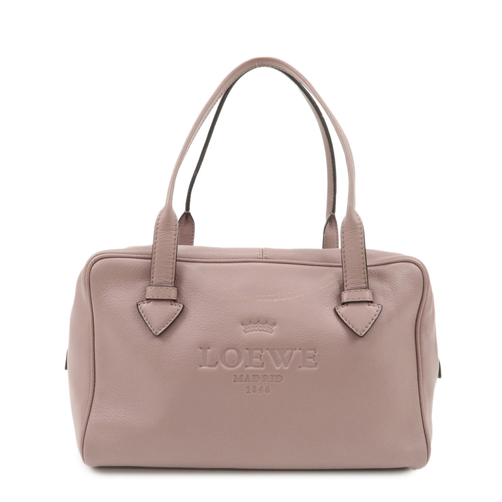 LOEWE Heritage Leather Mini Boston Bag Hand Bag Lavender Used