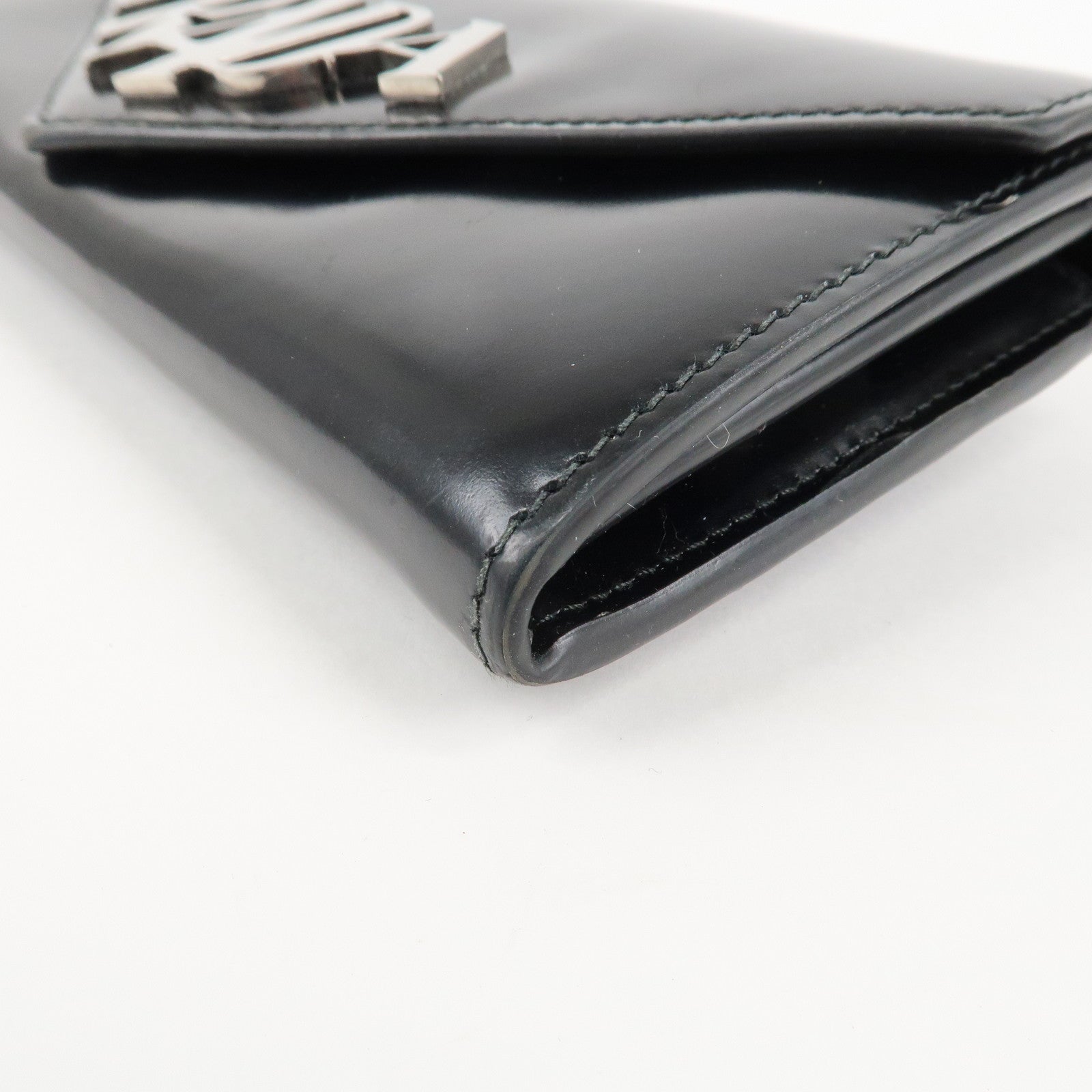 PRADA Leather Bi-Fold Long Wallet Black Silver Hardware 1MH037 Used