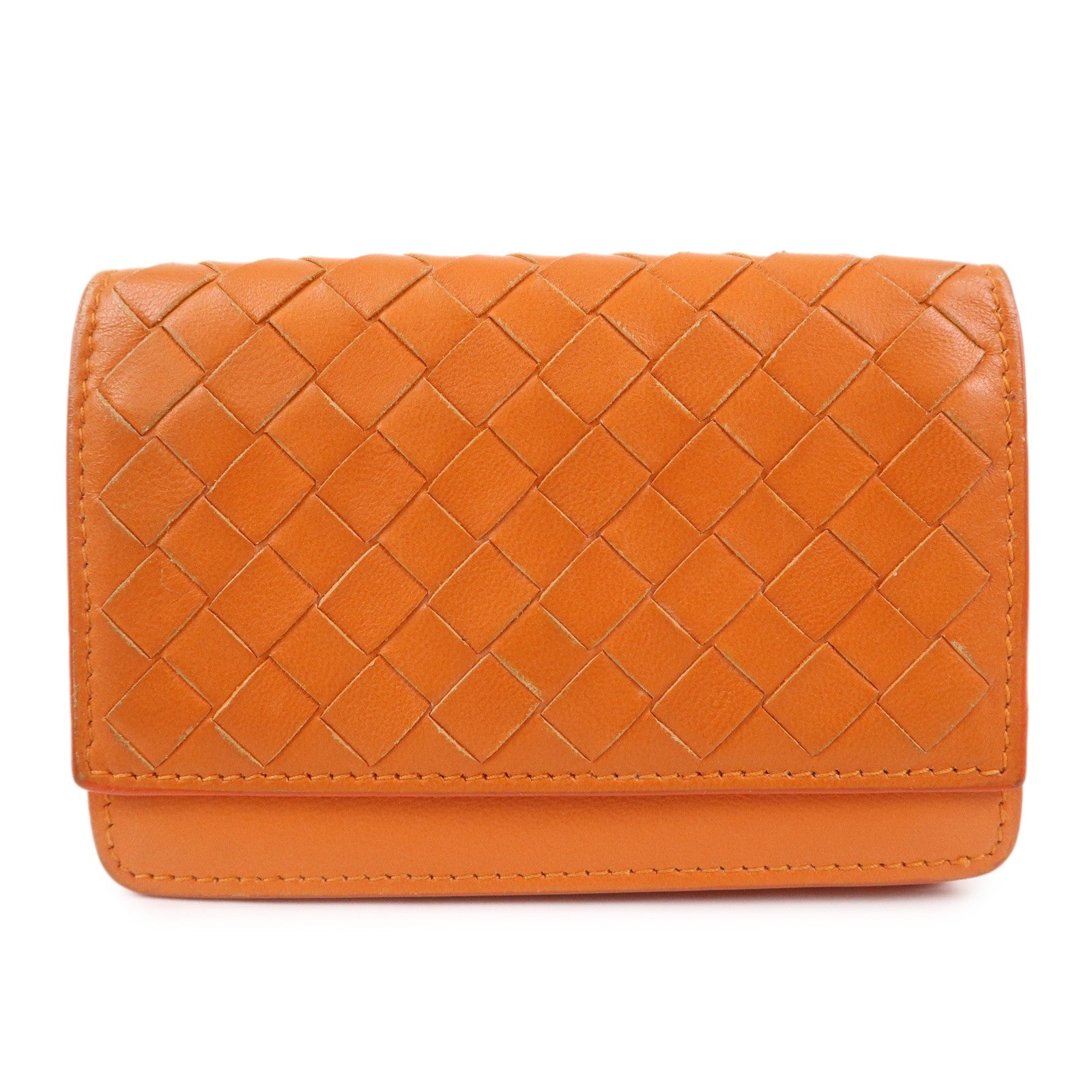 BOTTEGA VENETA Intrecciato Leather Card Case Card Holder Orange