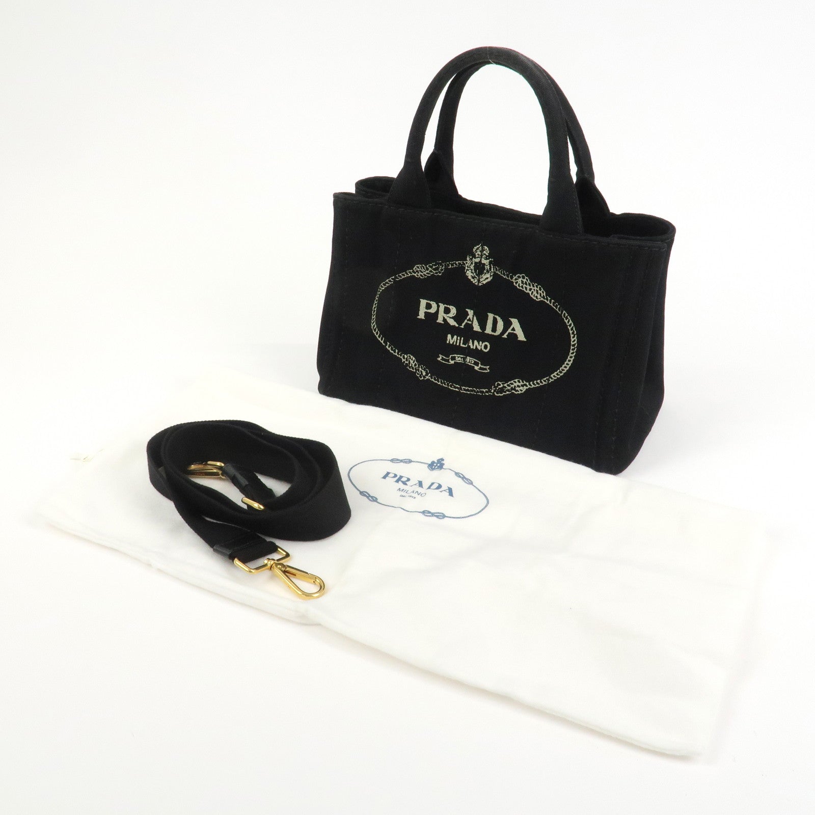 PRADA Canapa Mini Canvas 2Way Bag Hand Bag Black 1BG439