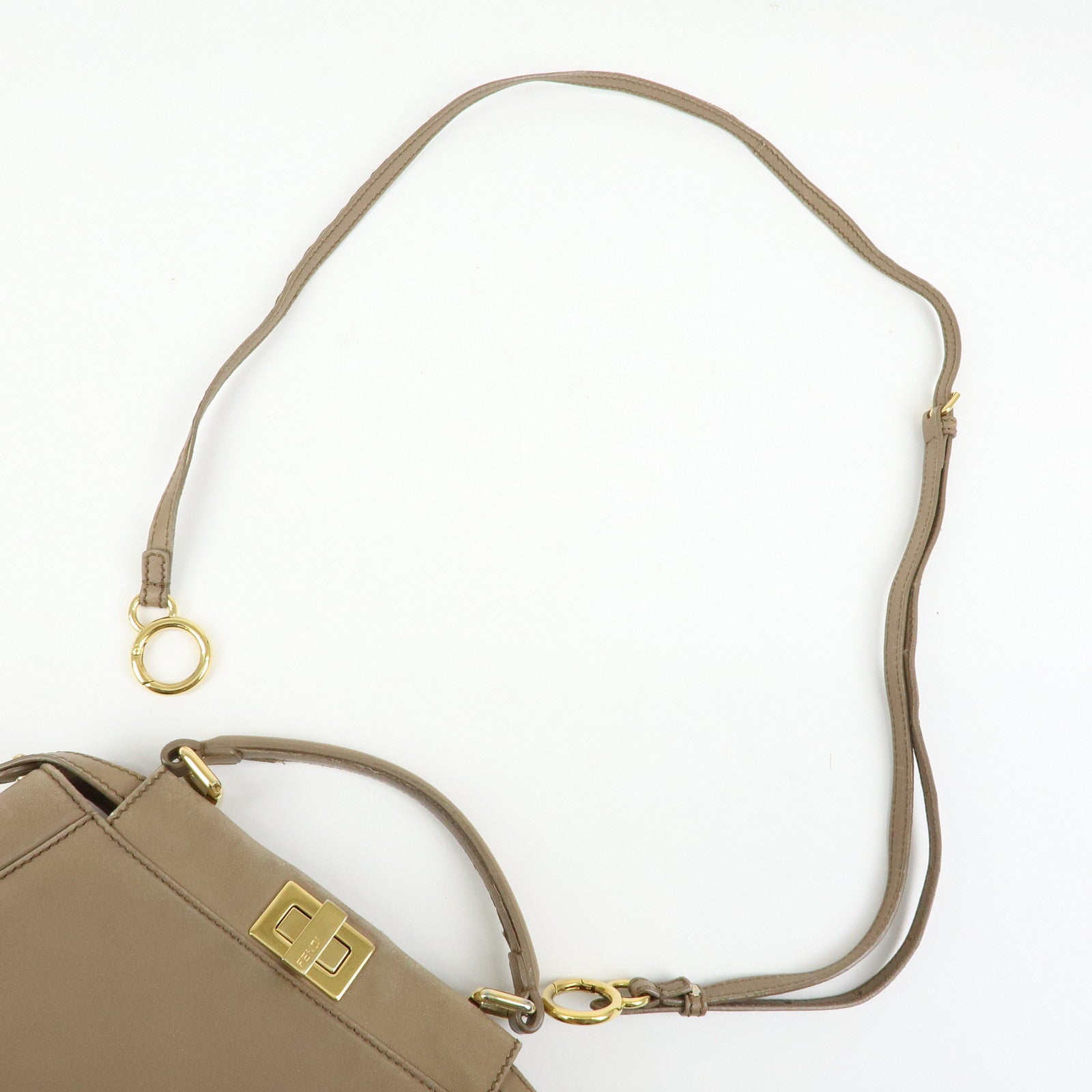 FENDI Mini Peekaboo Leather 2Way Shoulder Bag Hand Bag Beige 8BN244