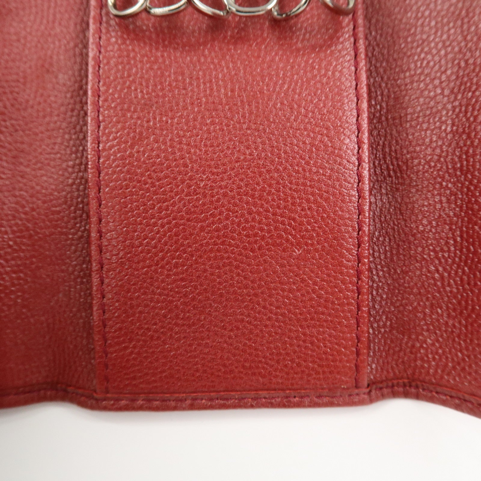 CHANEL COCO Mark Caviaskin Leather 6 Rings Key Case Key Ring Red