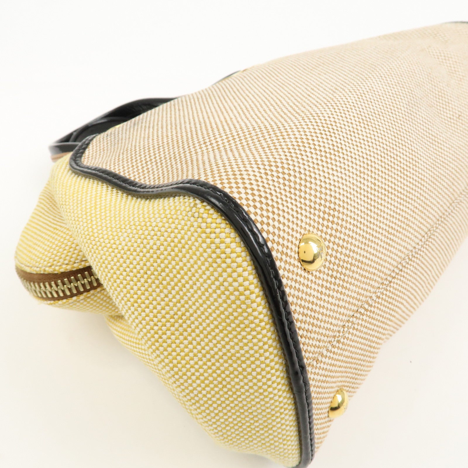 FENDI Chameleon Canvas Patent Leather 2Way Hand Bag Beige 8BL117