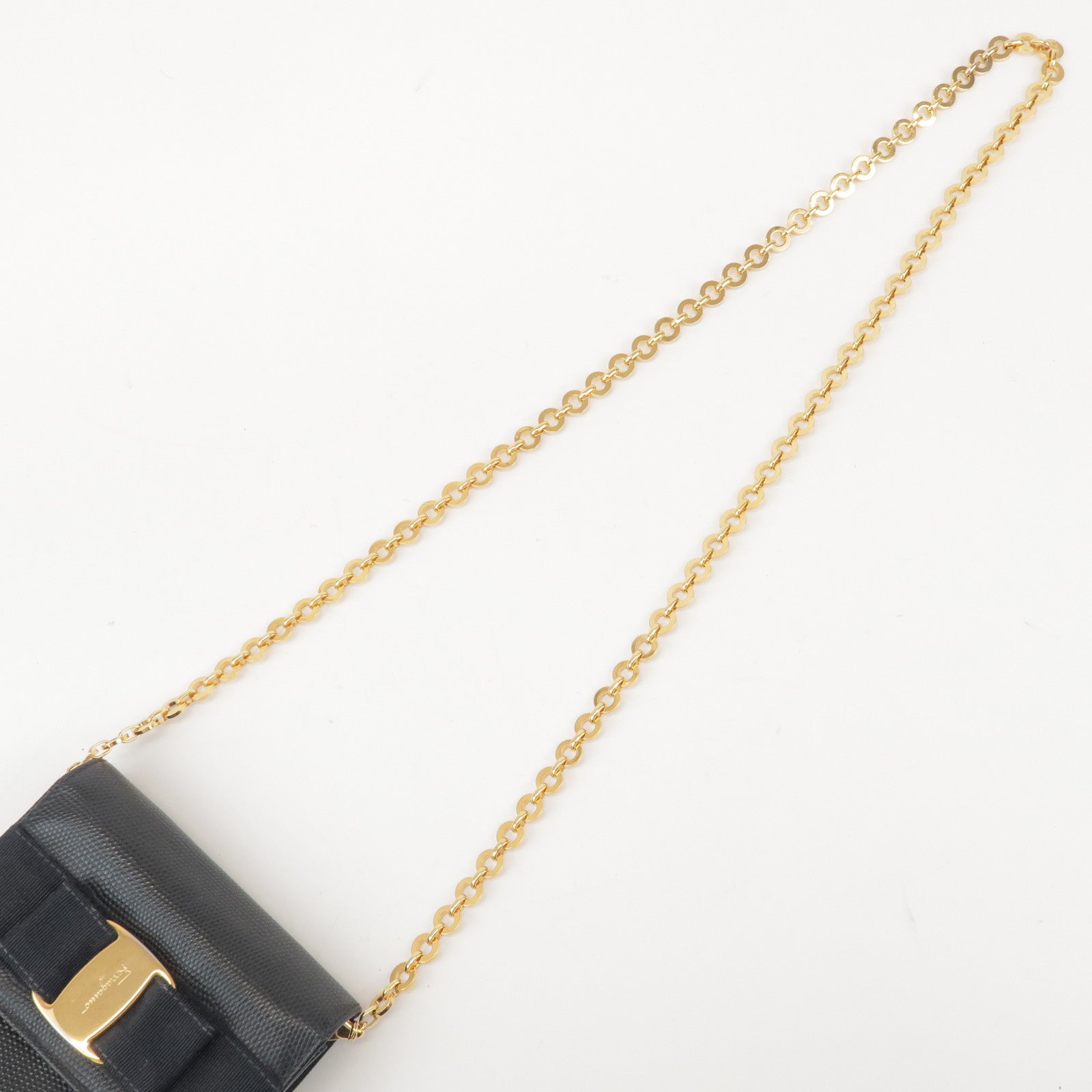 Ferragamo Vara Ribbon Embossed Leather Chain Shoulder Bag Navy